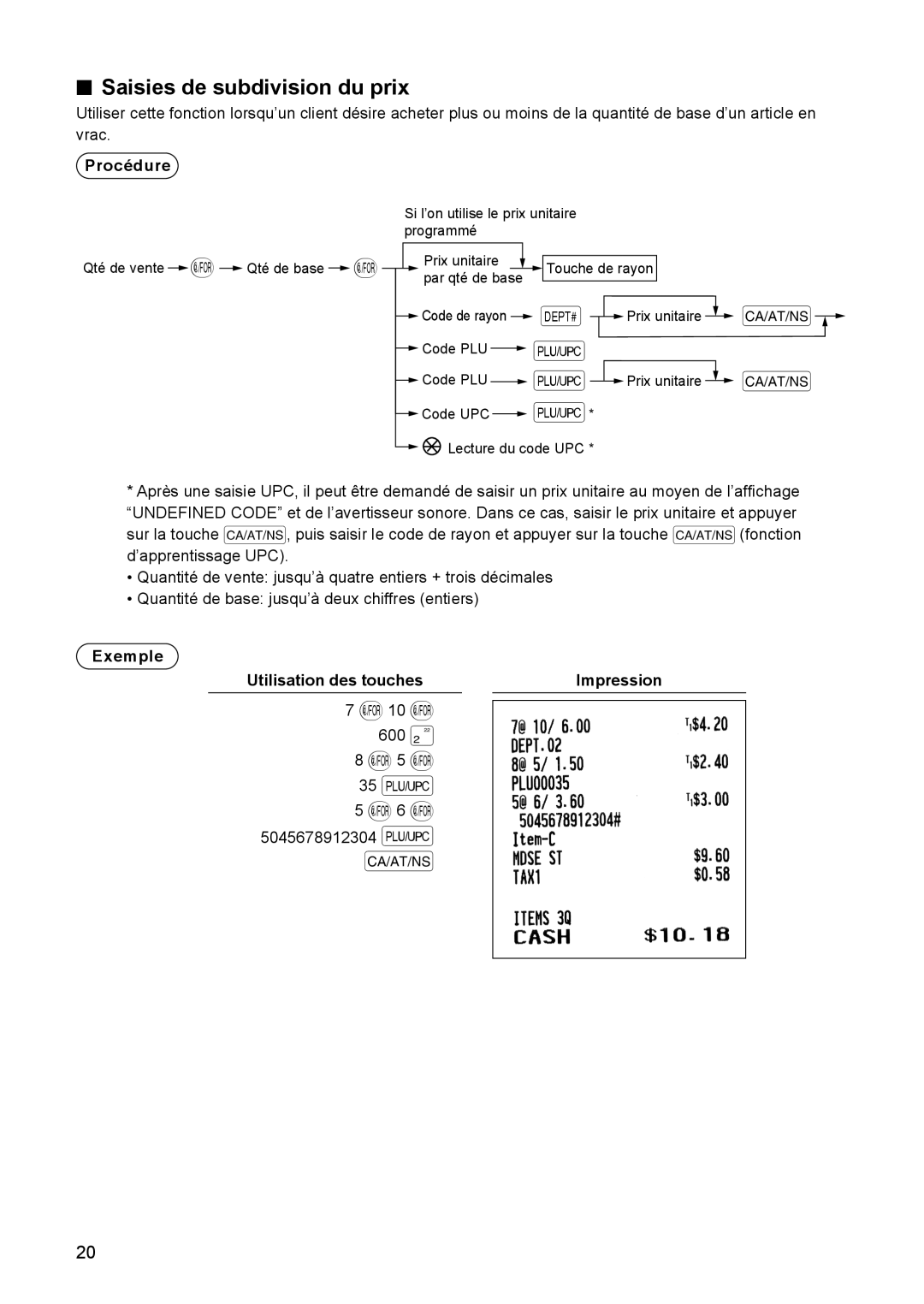 Sharp ER-A347A instruction manual @6 @, Saisies de subdivision du prix 