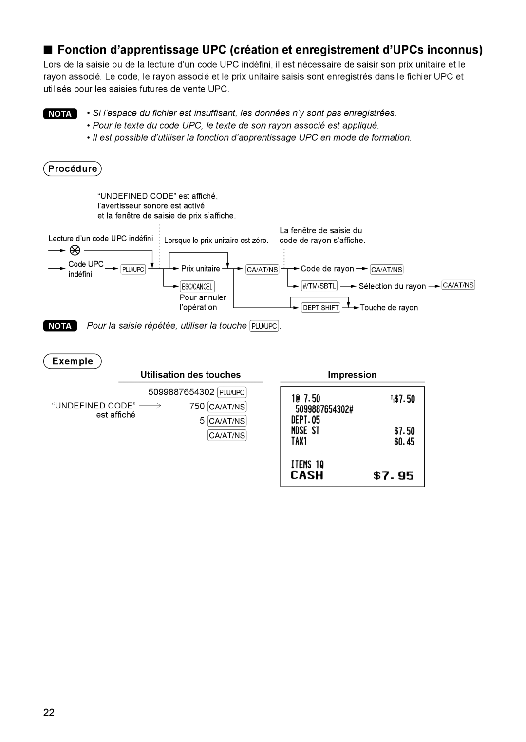 Sharp ER-A347A instruction manual Nota Pour la saisie répétée, utiliser la touche p 