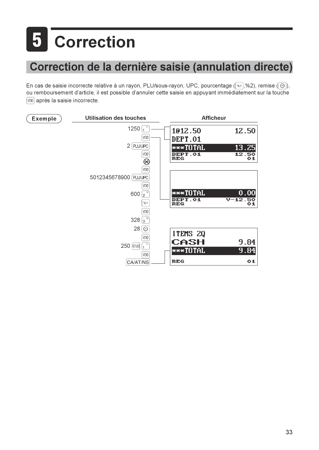 Sharp ER-A347A instruction manual Correction de la dernière saisie annulation directe 