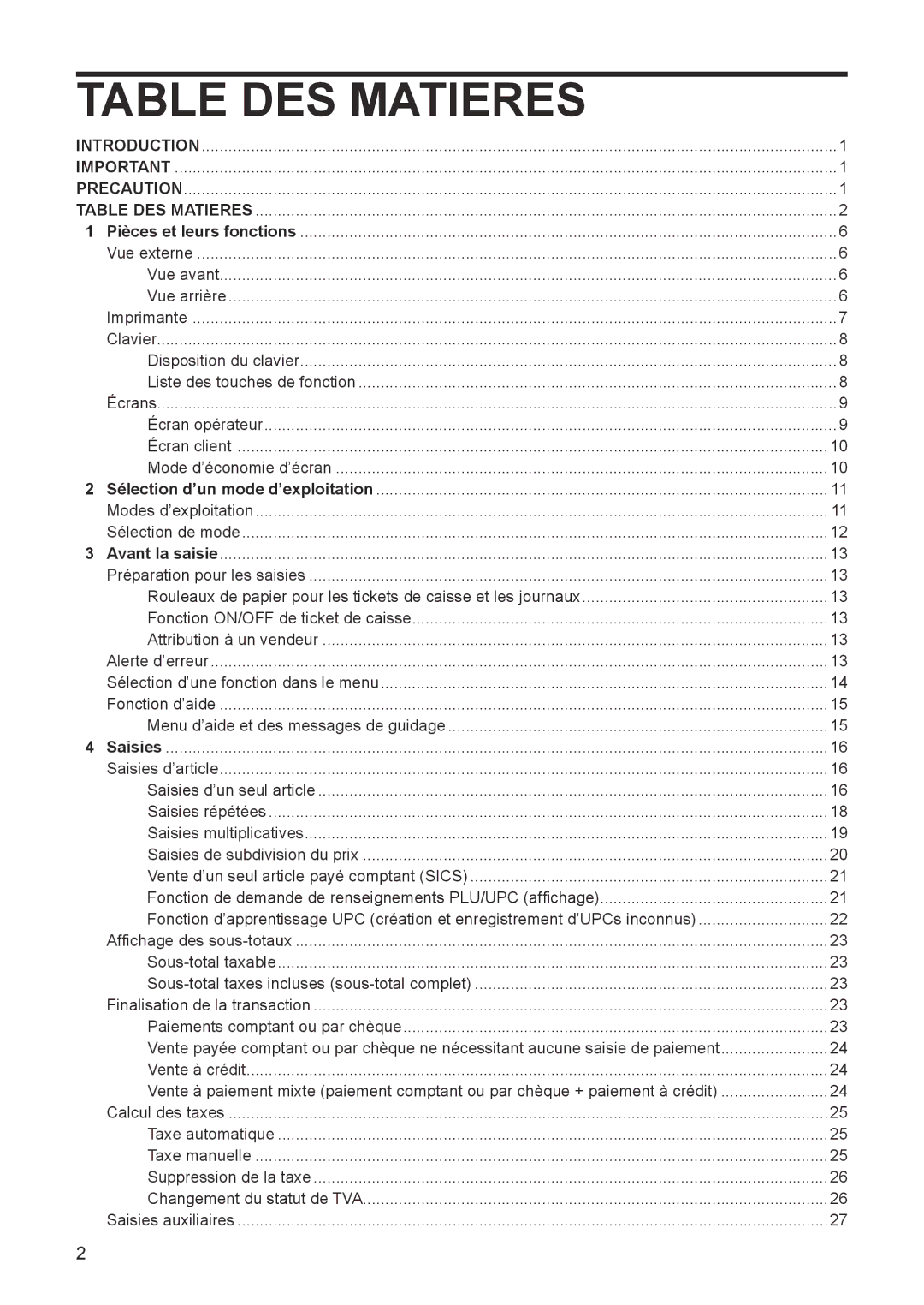 Sharp ER-A347A instruction manual Table DES Matieres 