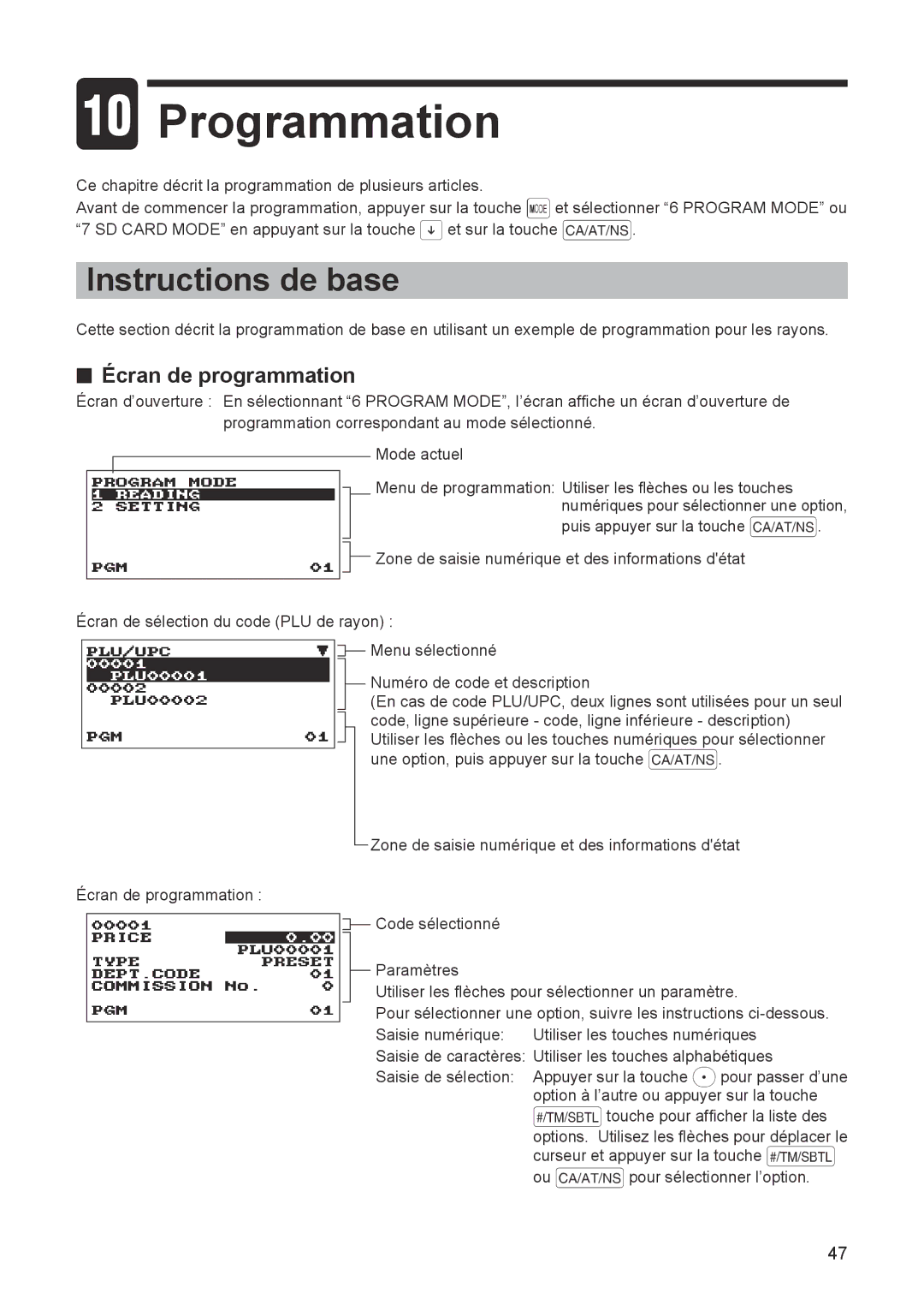 Sharp ER-A347A instruction manual Programmation, Instructions de base, Écran de programmation 