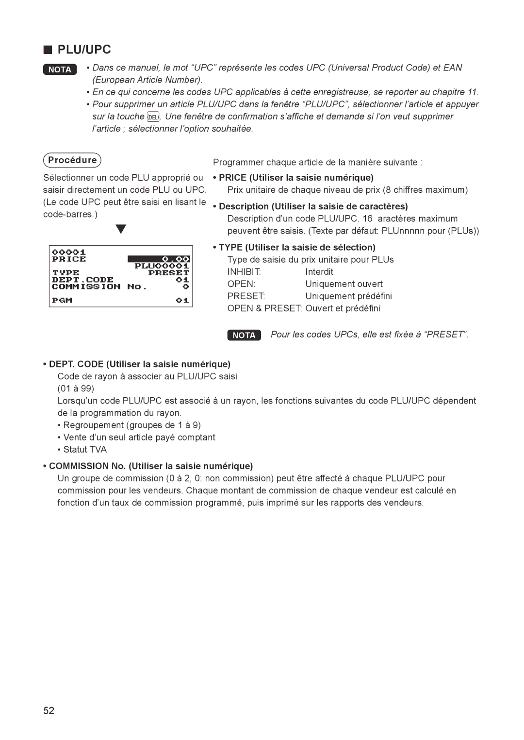 Sharp ER-A347A instruction manual Plu/Upc, Price Utiliser la saisie numérique 