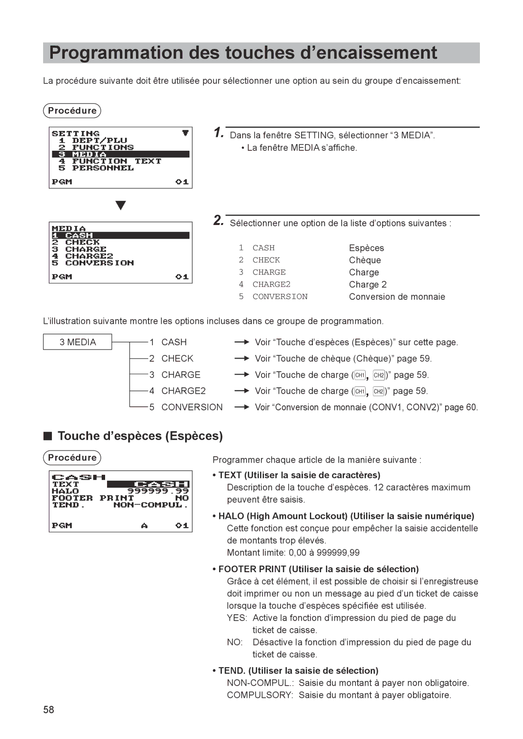 Sharp ER-A347A instruction manual Programmation des touches d’encaissement, Touche d’espèces Espèces, Peuvent être saisis 