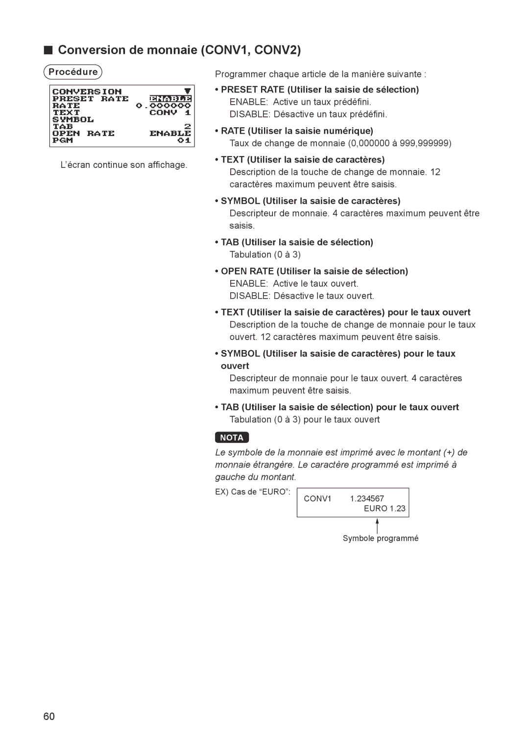 Sharp ER-A347A instruction manual Conversion de monnaie CONV1, CONV2, Rate Utiliser la saisie numérique 