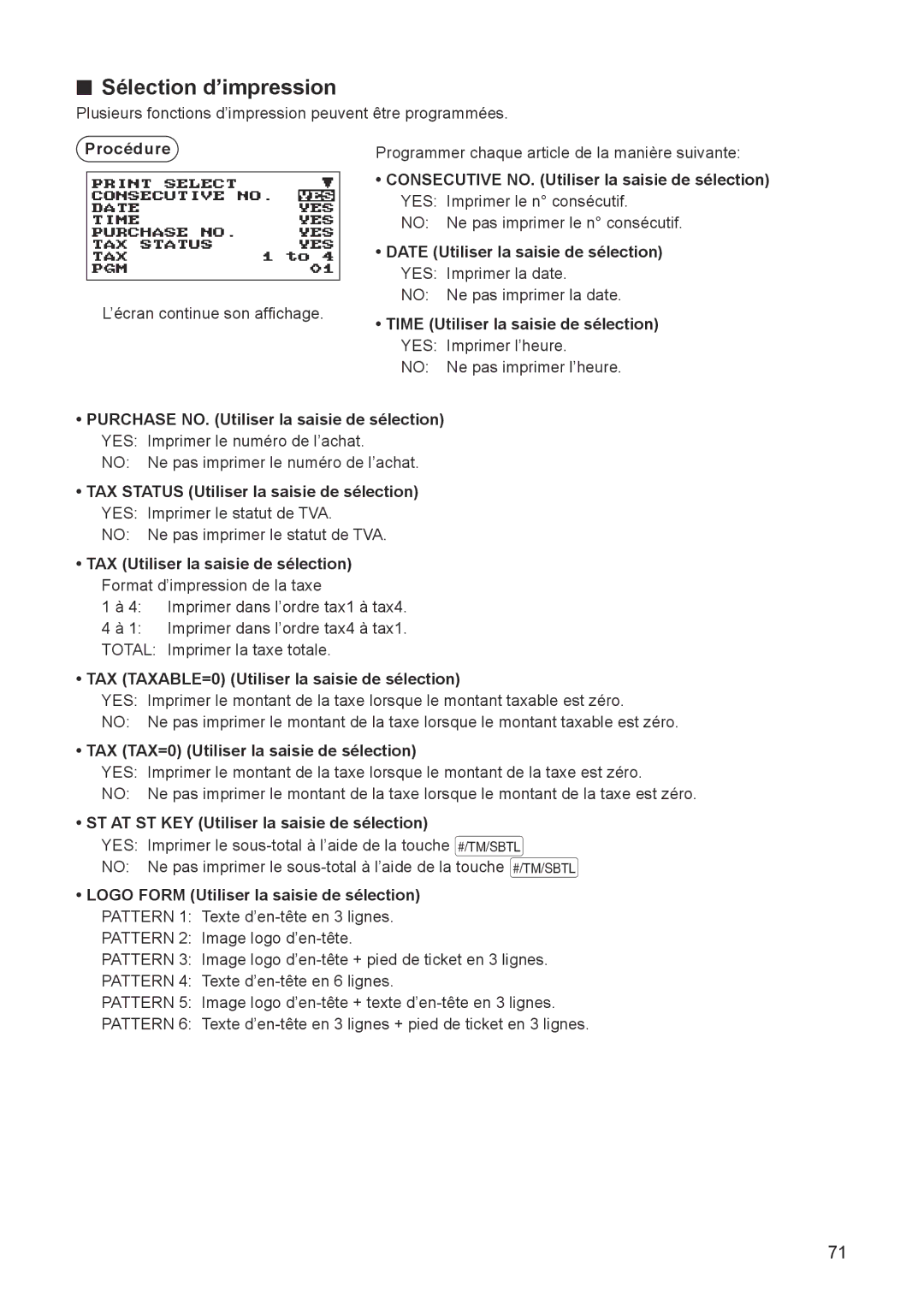 Sharp ER-A347A instruction manual Sélection d’impression 