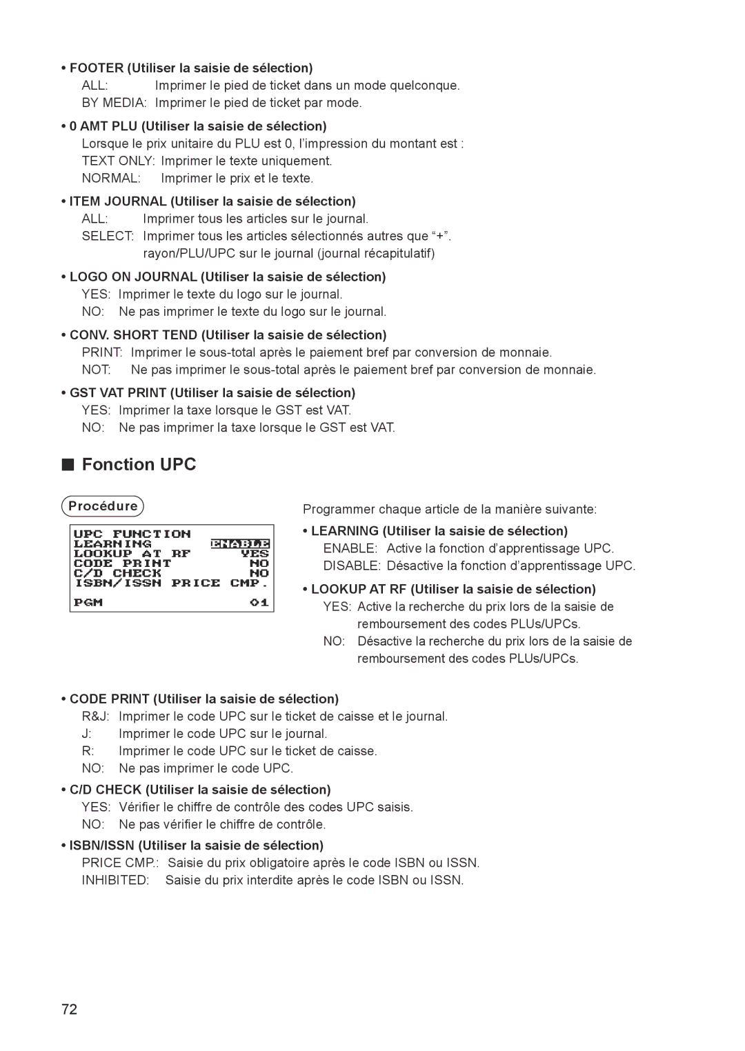 Sharp ER-A347A instruction manual Fonction UPC 