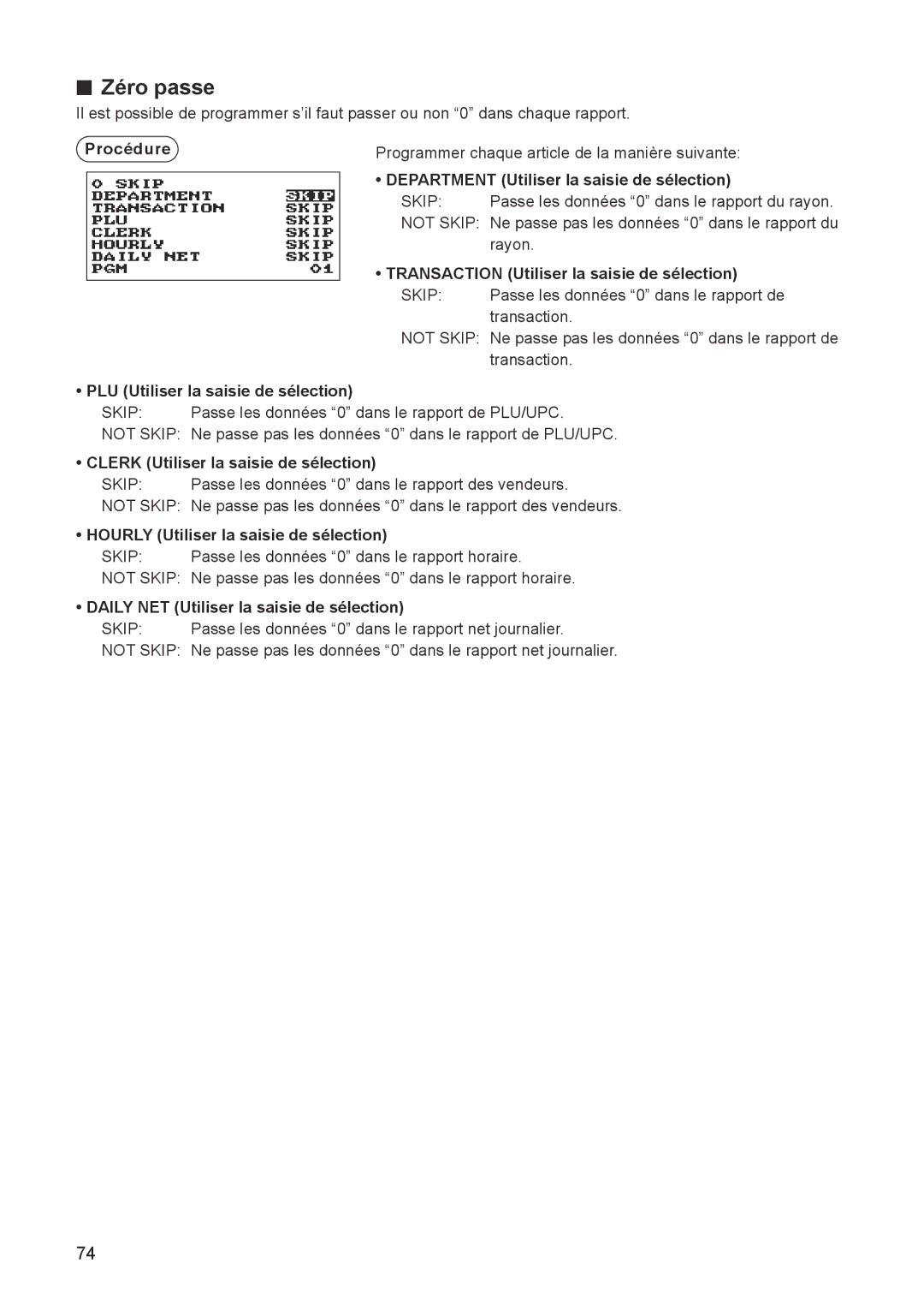 Sharp ER-A347A instruction manual Zéro passe 