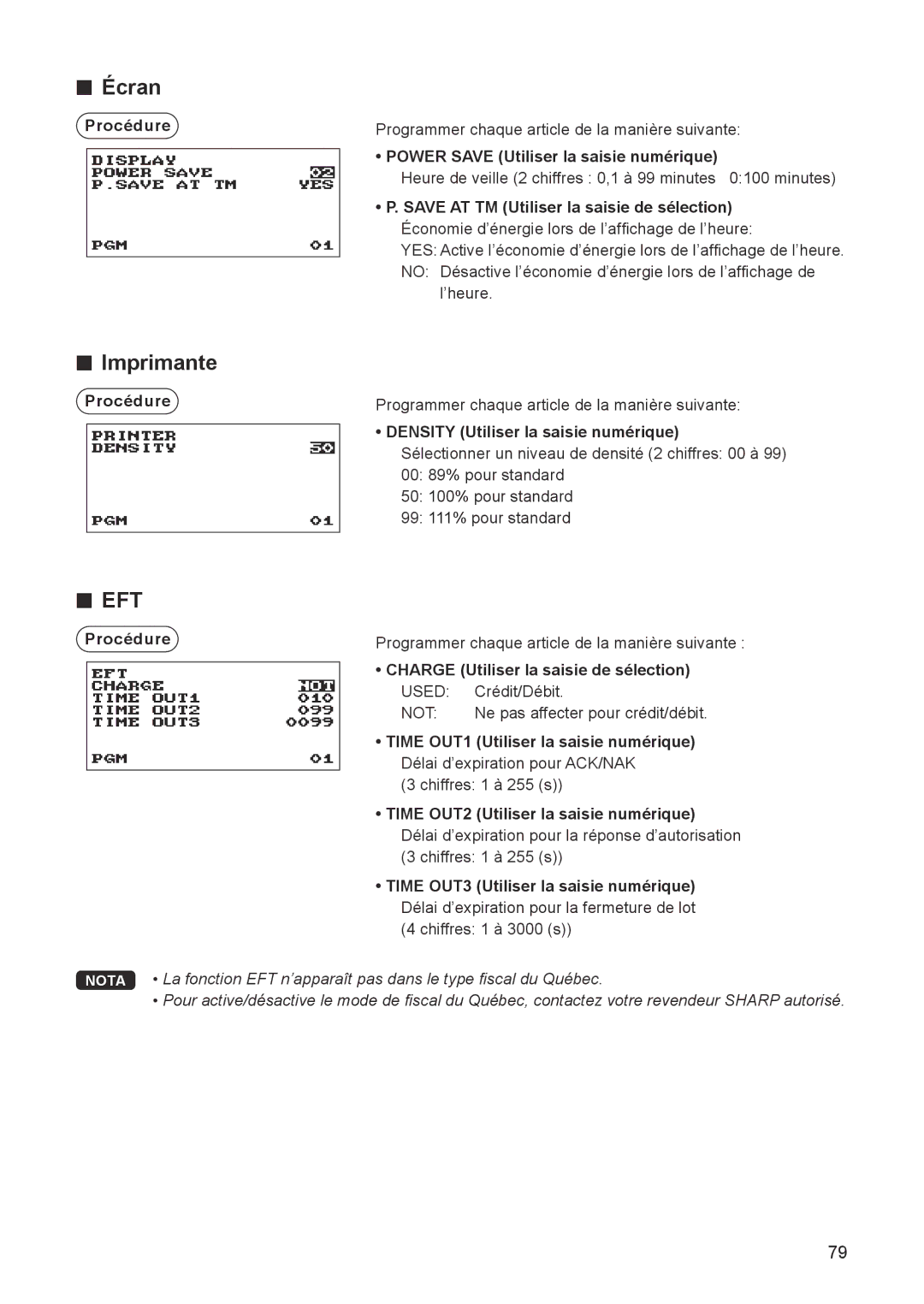 Sharp ER-A347A instruction manual Écran, Imprimante, Eft 