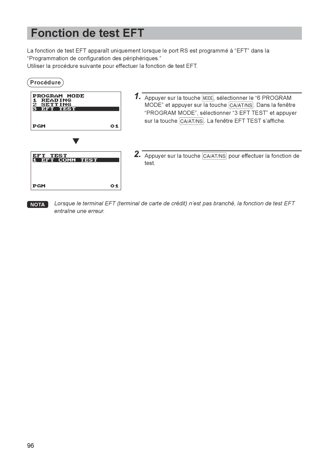 Sharp ER-A347A instruction manual Fonction de test EFT, Procédure 