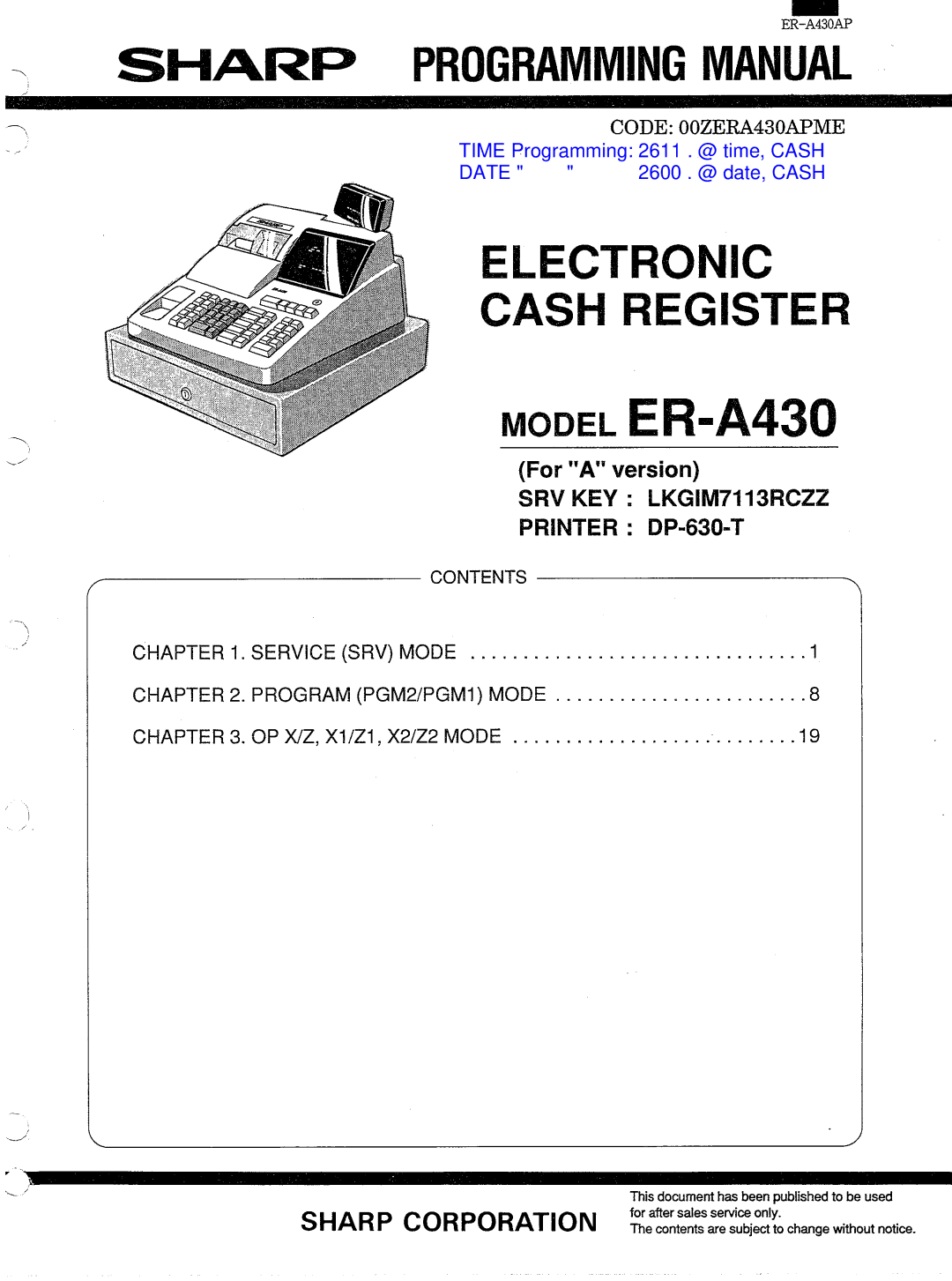 Sharp ER-A430 manual 