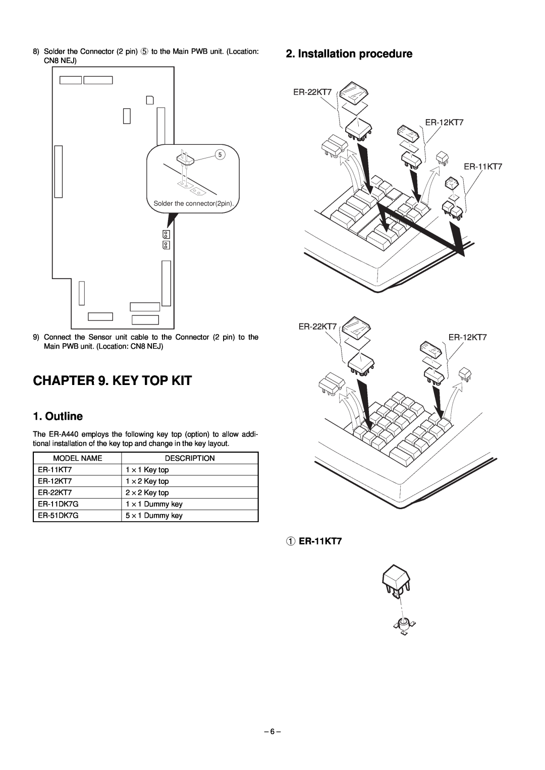 Sharp ER-A440 manual Key Top Kit, Installation procedure, Outline, ER-11KT7 