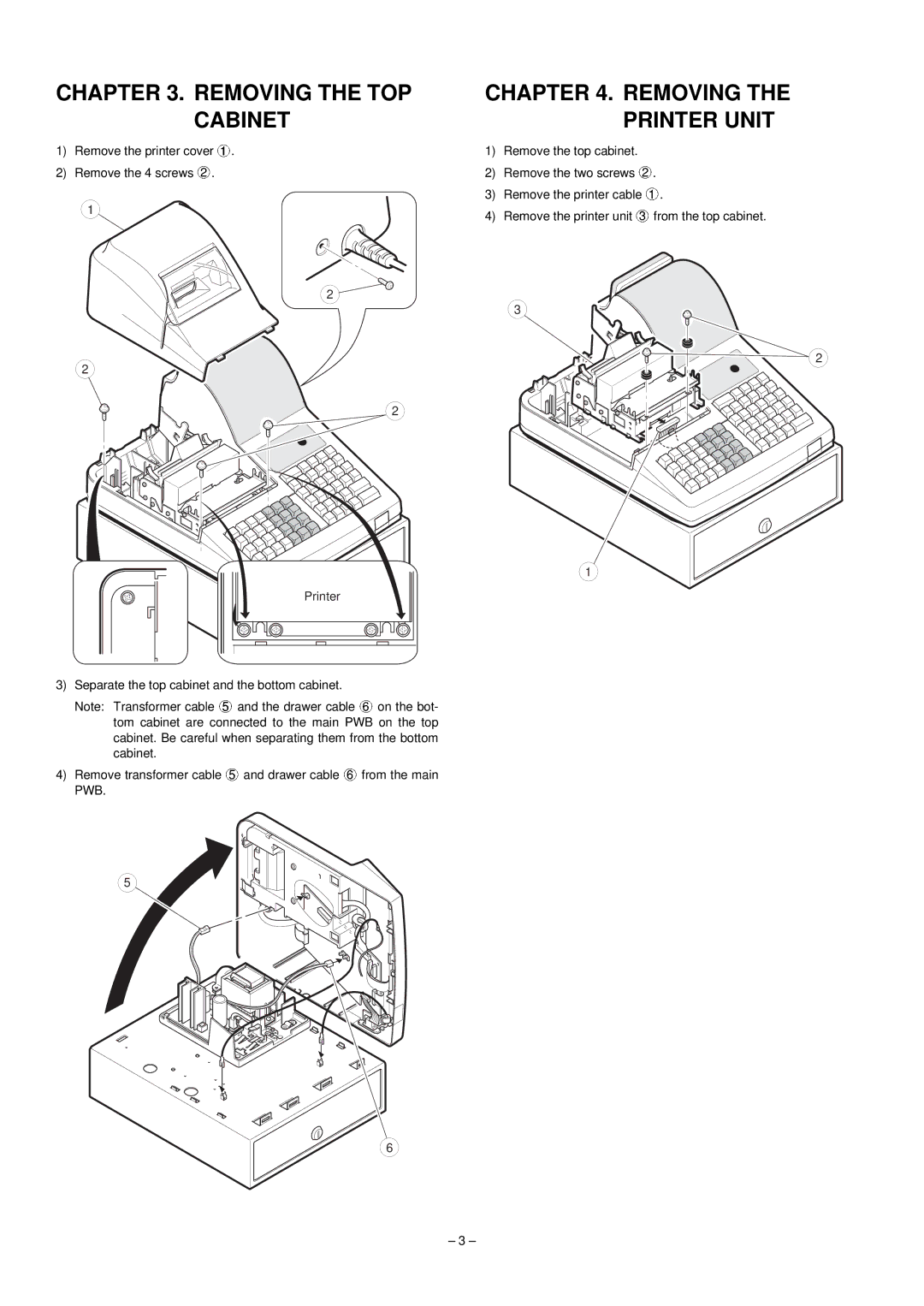 Sharp ER-A440 manual Removing the TOP, Cabinet Printer Unit 