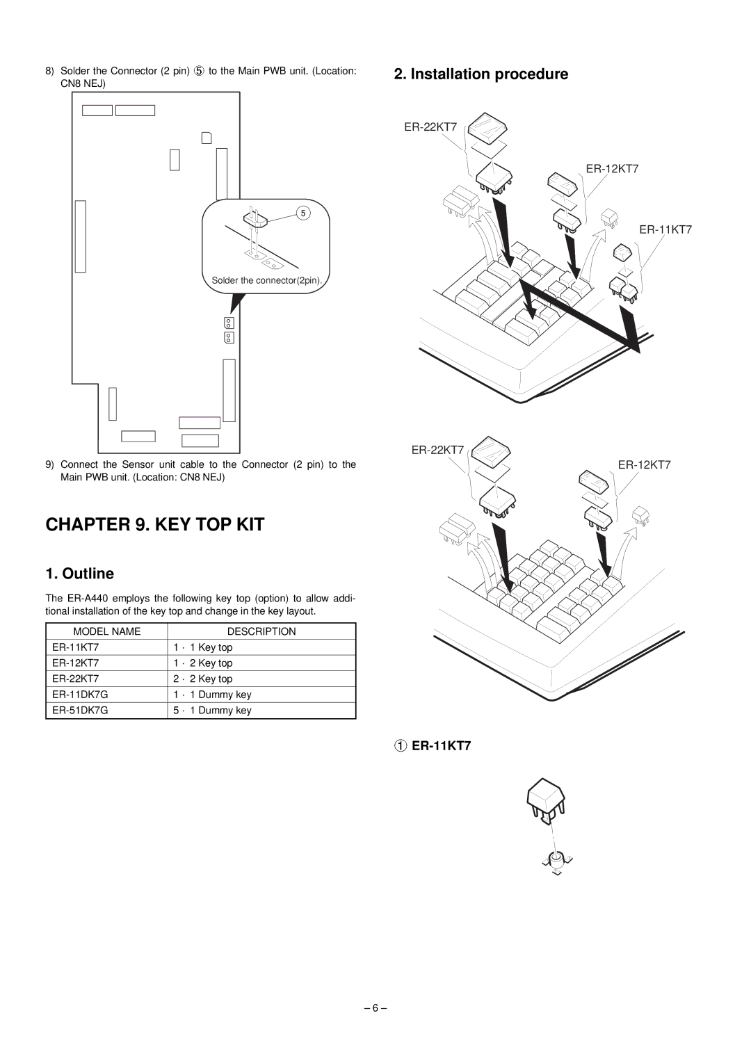 Sharp ER-A440 manual Key Top Kit, ER-22KT7 ER-12KT7 ER-11KT7 