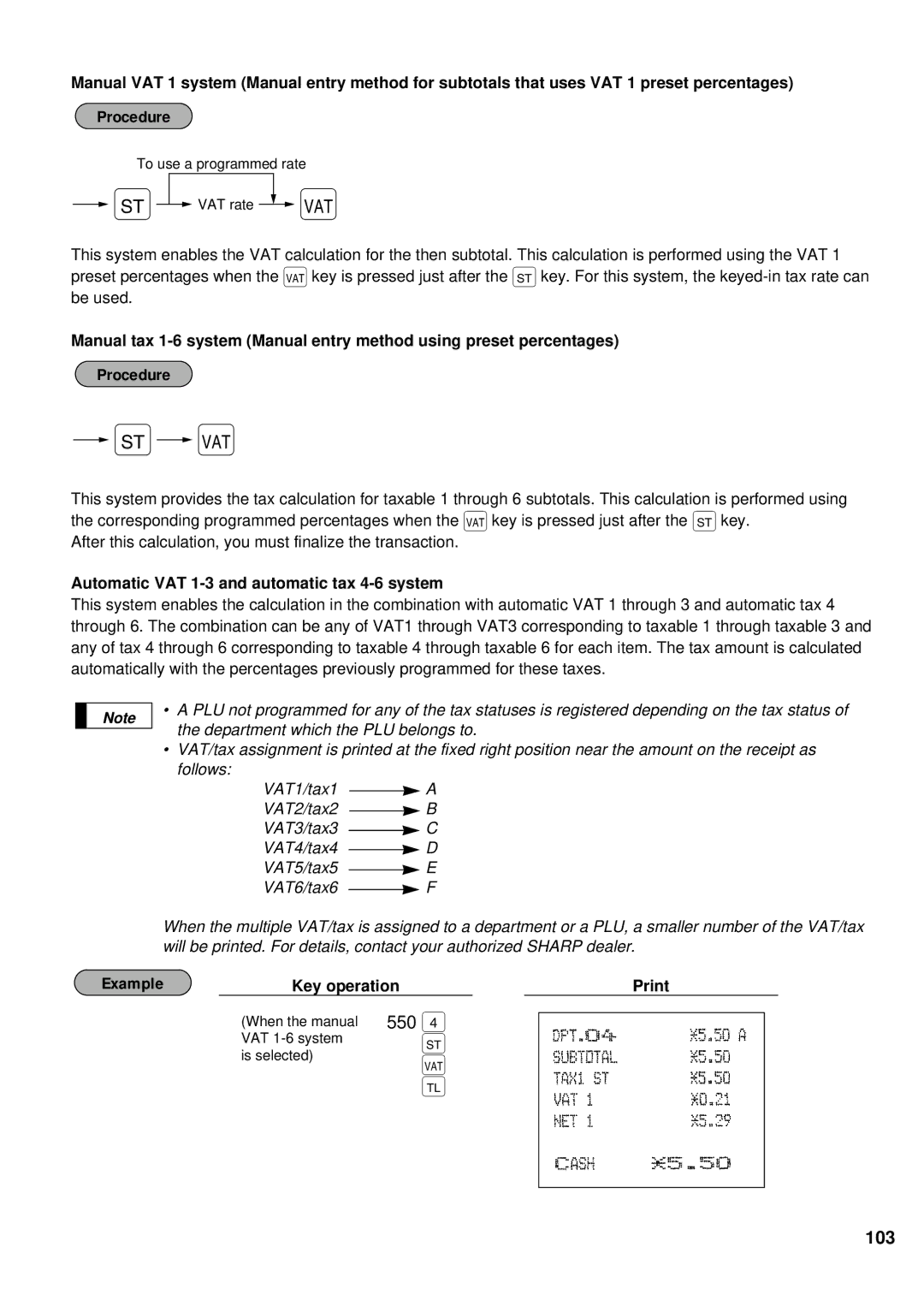 Sharp ER-A440 instruction manual 550, Automatic VAT 1-3 and automatic tax 4-6 system 