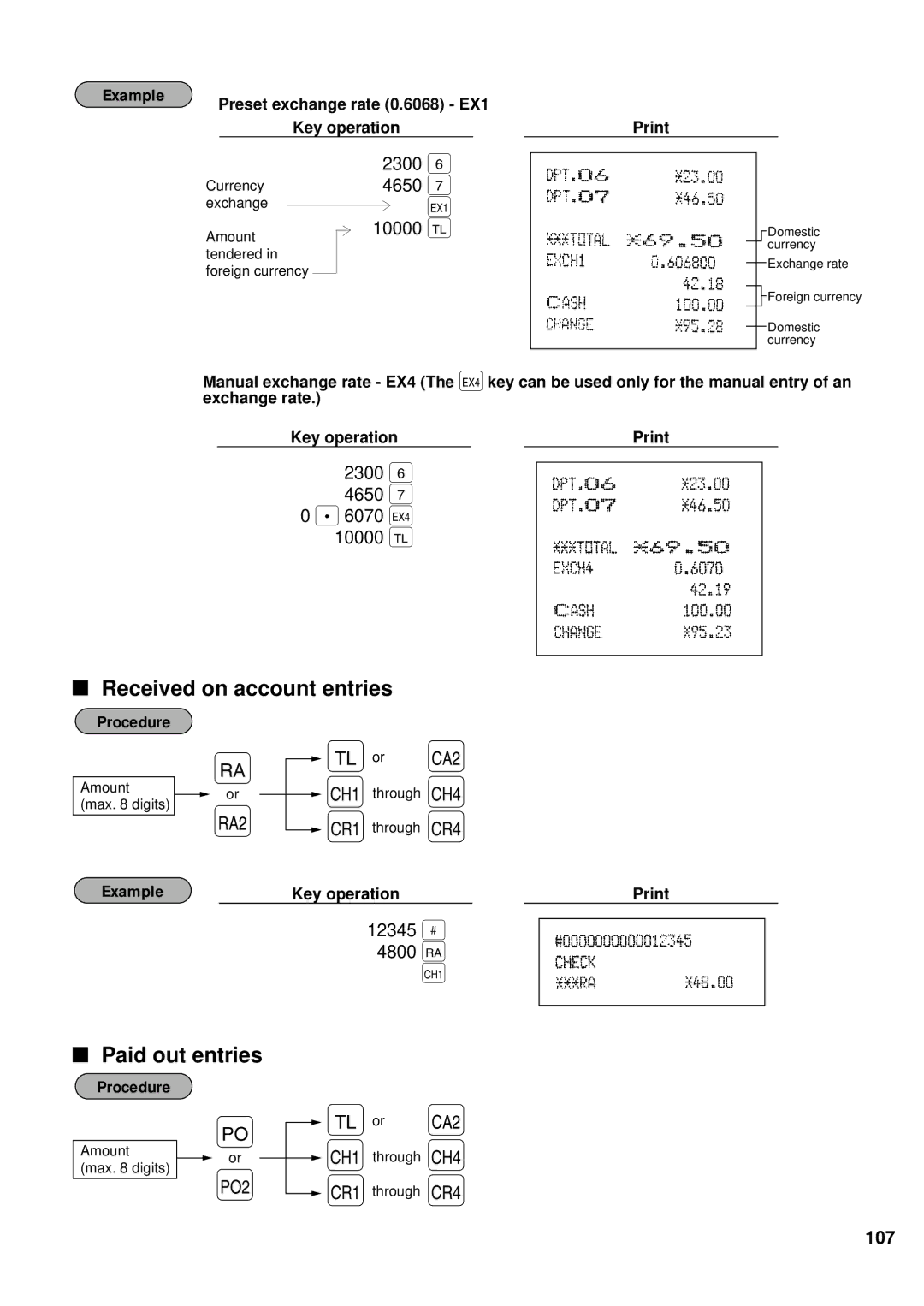 Sharp ER-A440 instruction manual Received on account entries, Paid out entries 