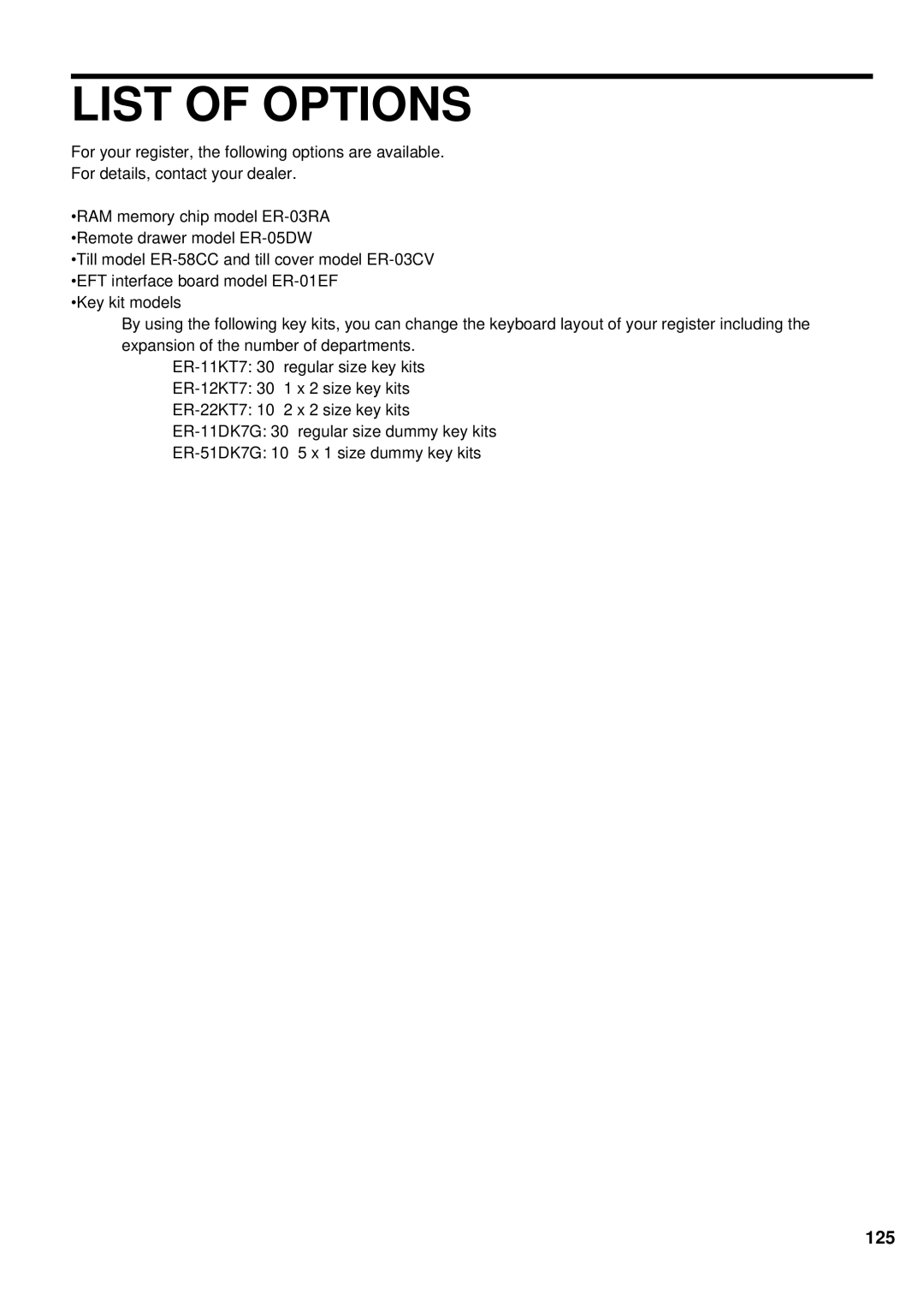 Sharp ER-A440 instruction manual List of Options 