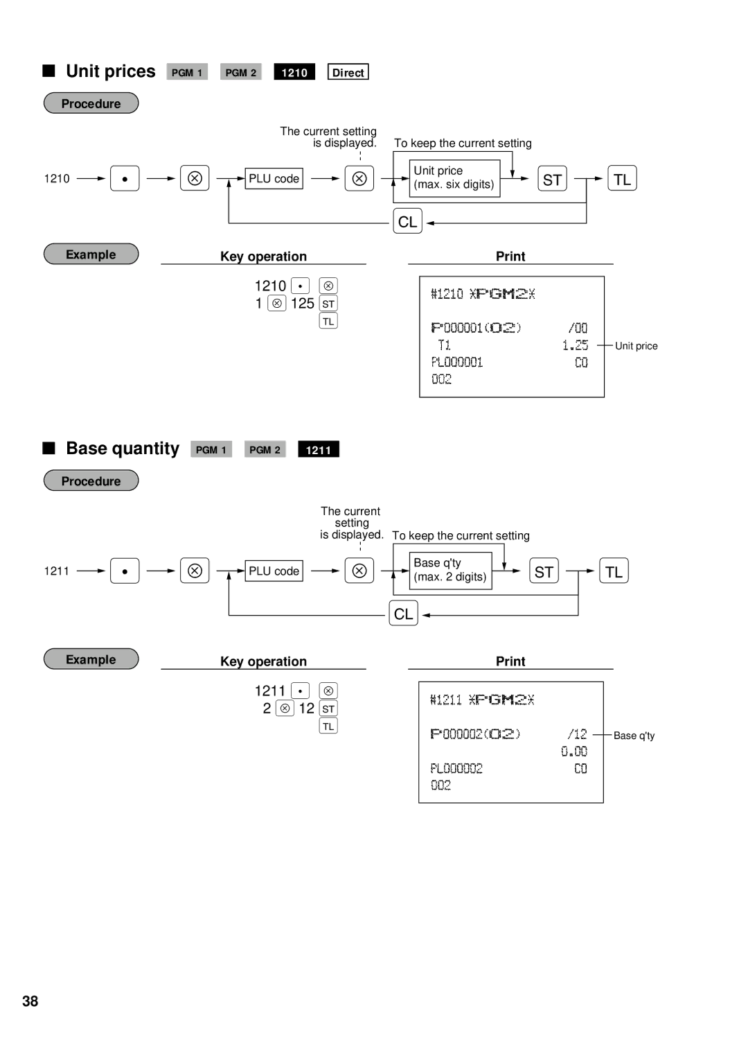 Sharp ER-A440 instruction manual Unit prices PGM 1 PGM 2 1210 Direct, Base quantity PGM 1 PGM 2, 1210 . Å, 1211 . Å 