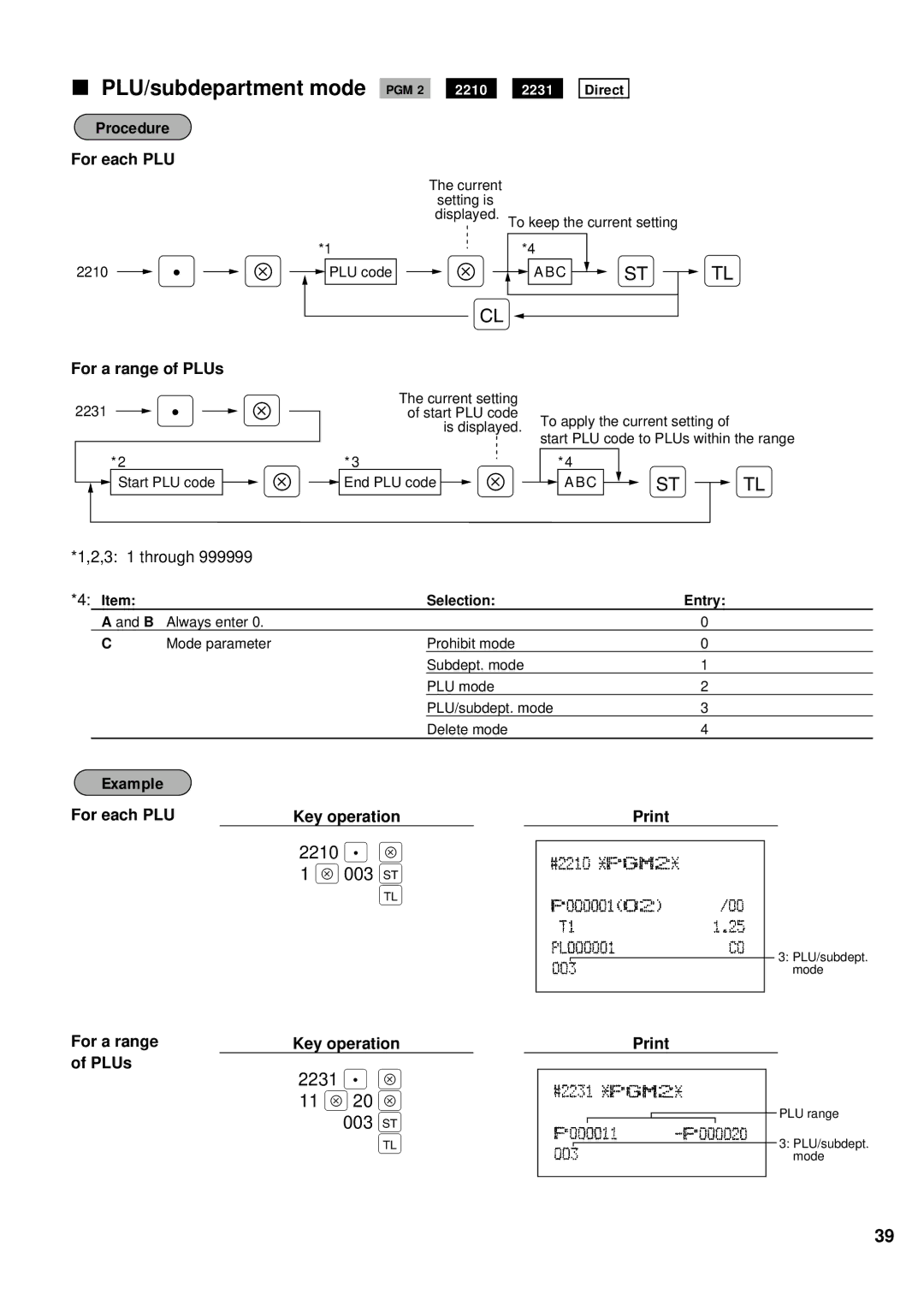 Sharp ER-A440 instruction manual PLU/subdepartment mode, 2210 . Å, 2231 . Å, 11 Å 003 