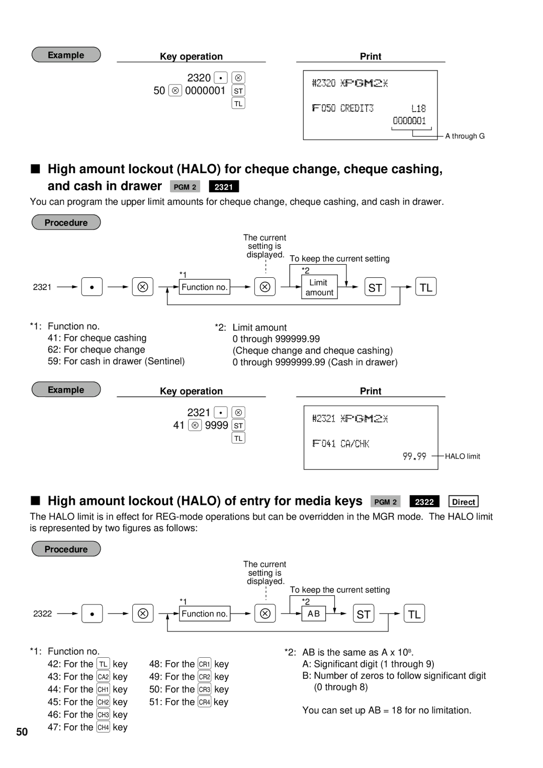 Sharp ER-A440 instruction manual High amount lockout Halo of entry for media keys PGM 2, 2320 . Å 50 Å, 2321 . Å 41 Å 