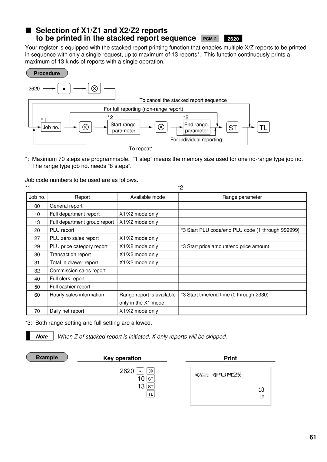 Sharp ER-A440 instruction manual Selection of X1/Z1 and X2/Z2 reports, 2620 . Å 