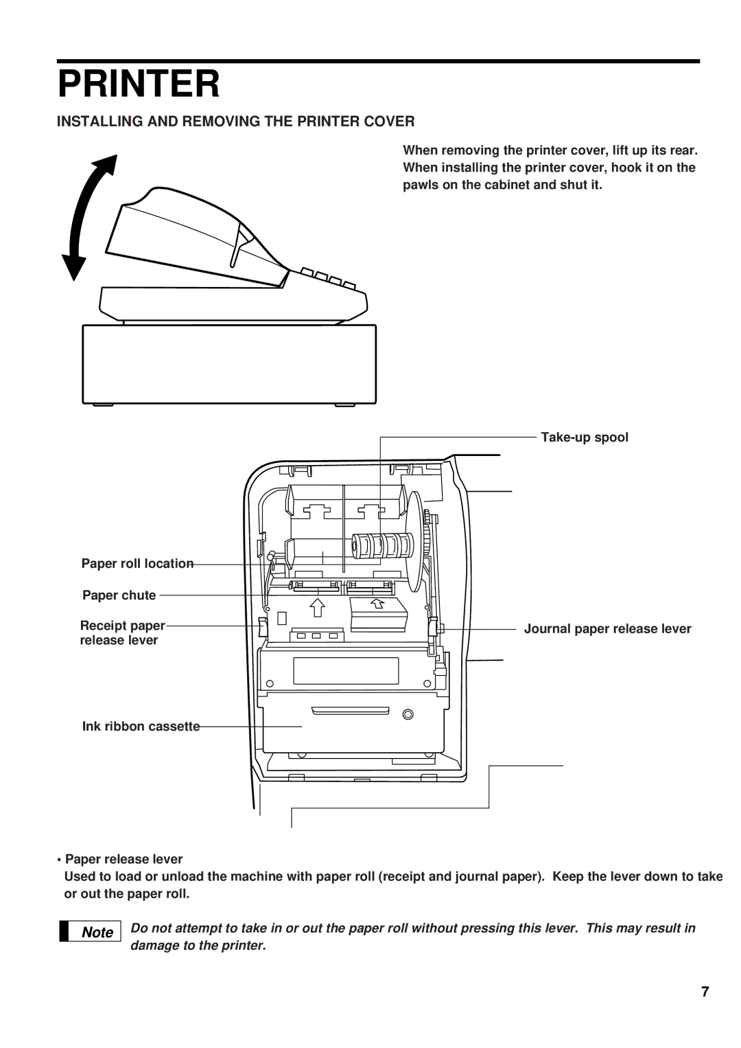 Sharp ER-A440 instruction manual Printer, Paper release lever 