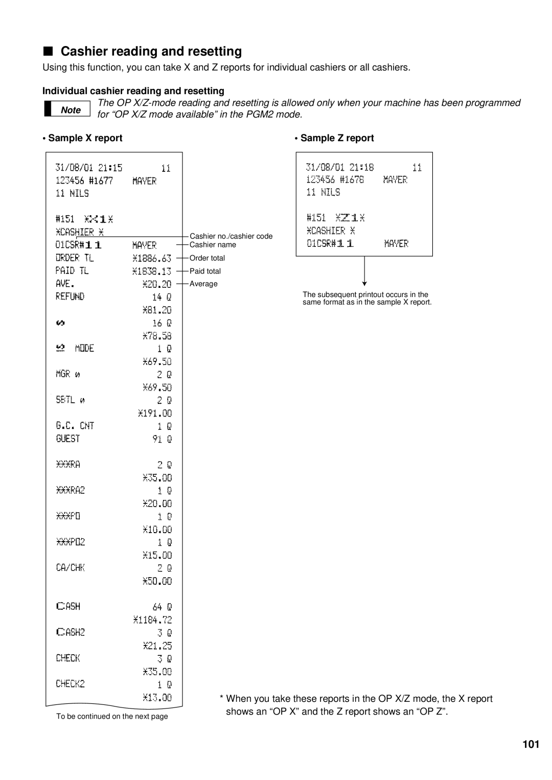 Sharp ER-A440S instruction manual Cashier reading and resetting, Individual cashier reading and resetting 