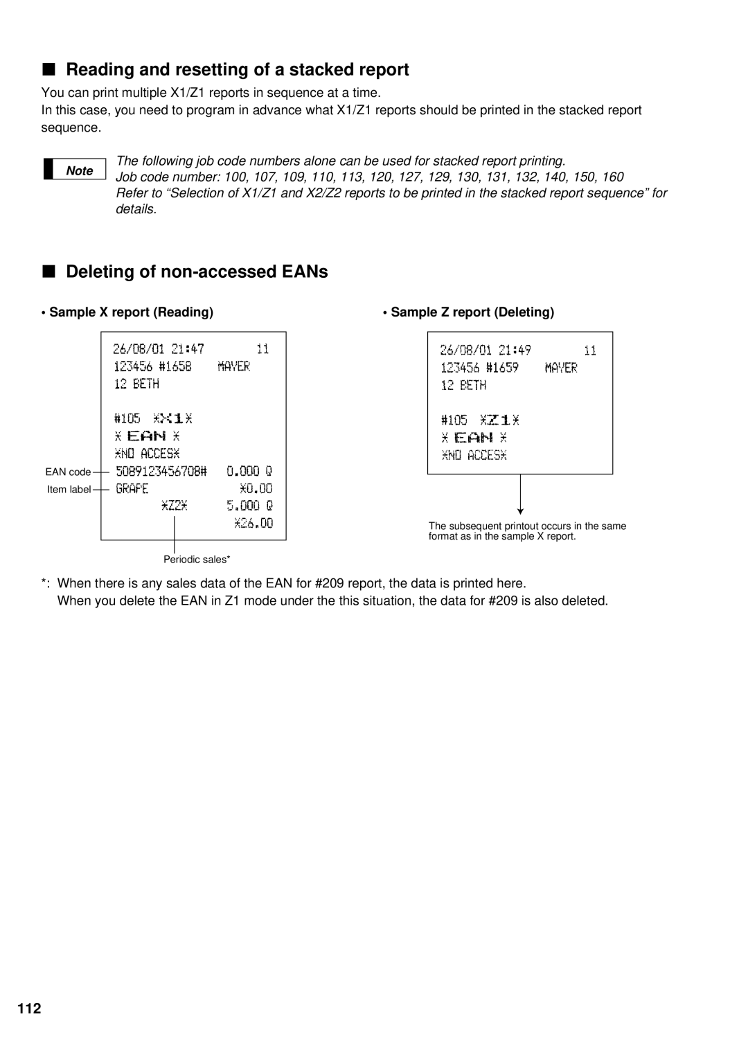 Sharp ER-A440S instruction manual Reading and resetting of a stacked report, Deleting of non-accessed EANs 