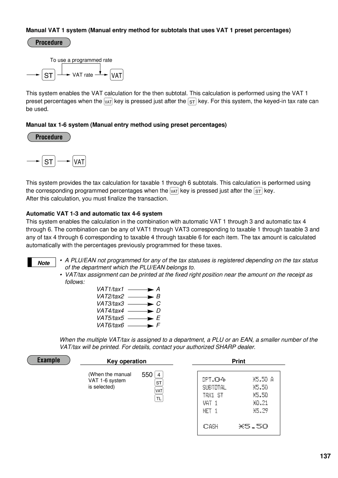 Sharp ER-A440S instruction manual Automatic VAT 1-3 and automatic tax 4-6 system 