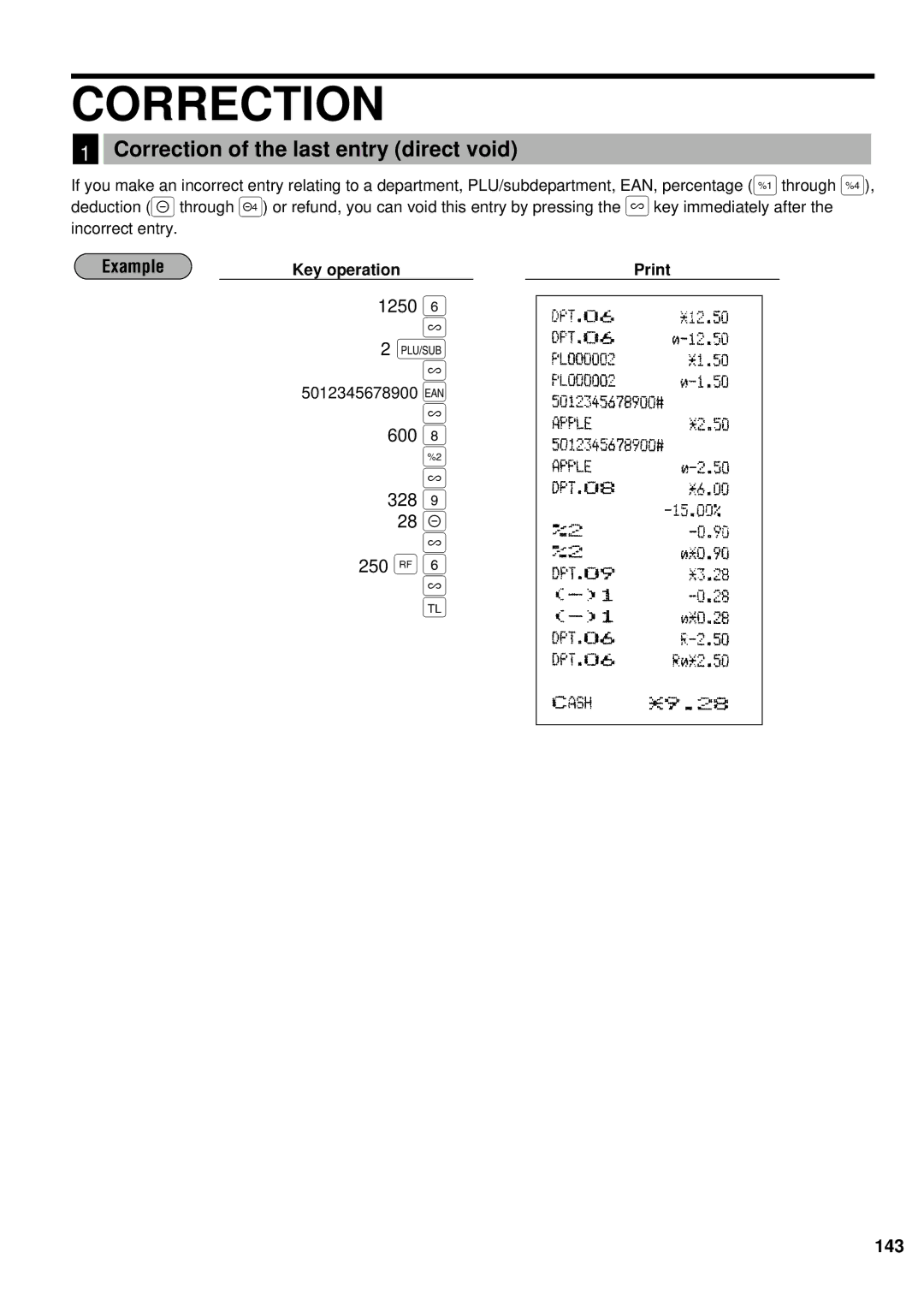 Sharp ER-A440S instruction manual 600 328, Correction of the last entry direct void 