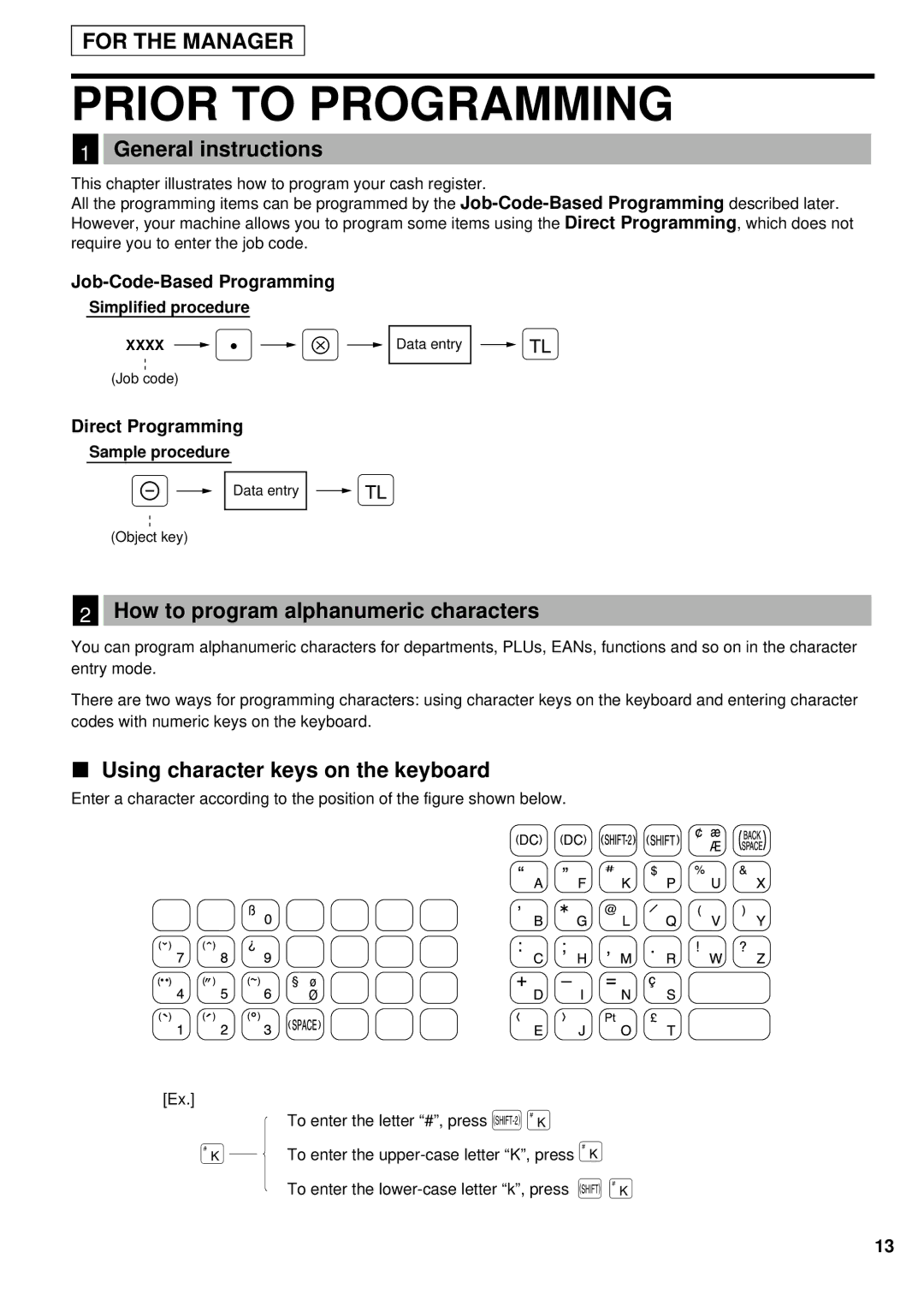 Sharp ER-A440S instruction manual Prior to Programming, General instructions, How to program alphanumeric characters 