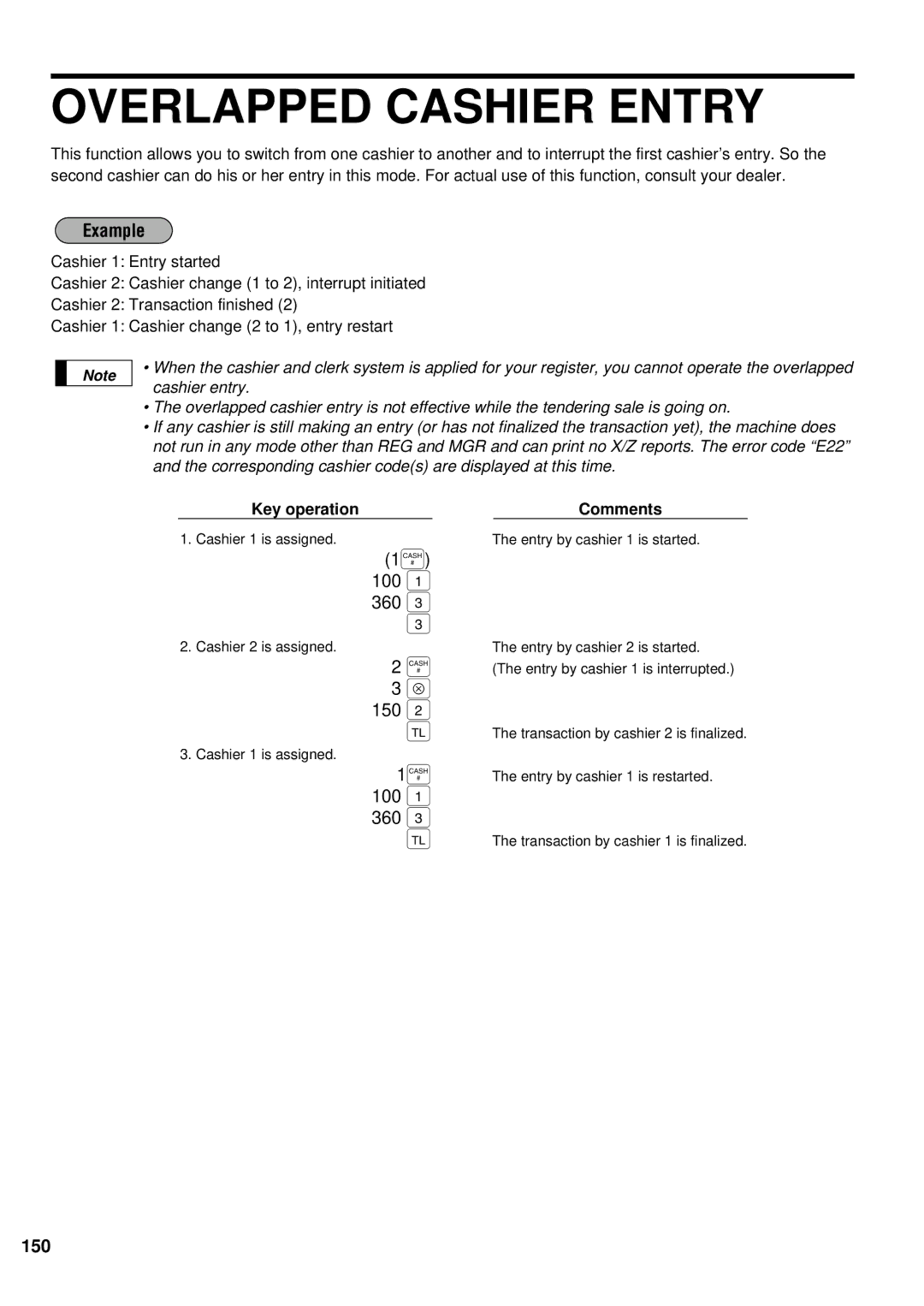 Sharp ER-A440S instruction manual Overlapped Cashier Entry, 360, Key operation Comments 