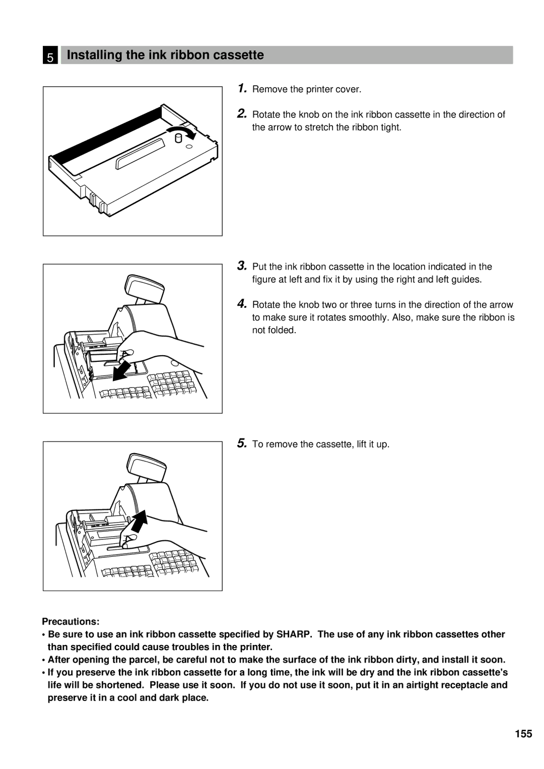 Sharp ER-A440S instruction manual Installing the ink ribbon cassette 