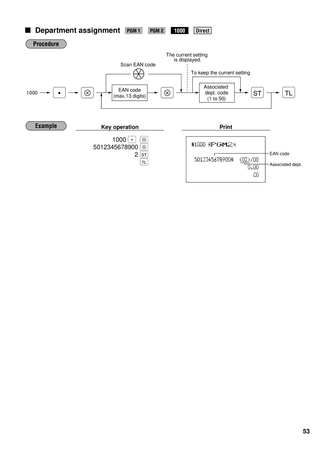 Sharp ER-A440S instruction manual Department assignment PGM 1 PGM 2, Direct 