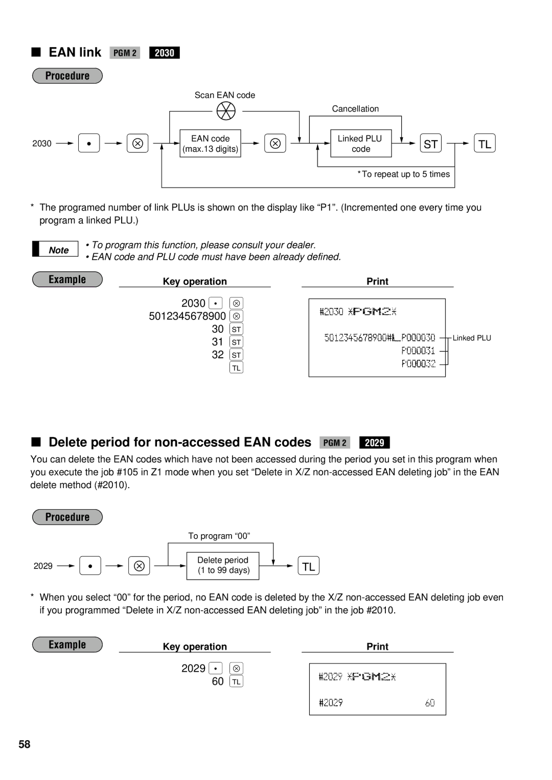 Sharp ER-A440S instruction manual EAN link, Delete period for non-accessed EAN codes PGM 2 