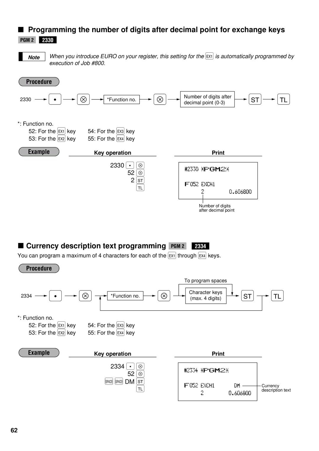 Sharp ER-A440S instruction manual 52 ≈, Currency description text programming PGM 2 