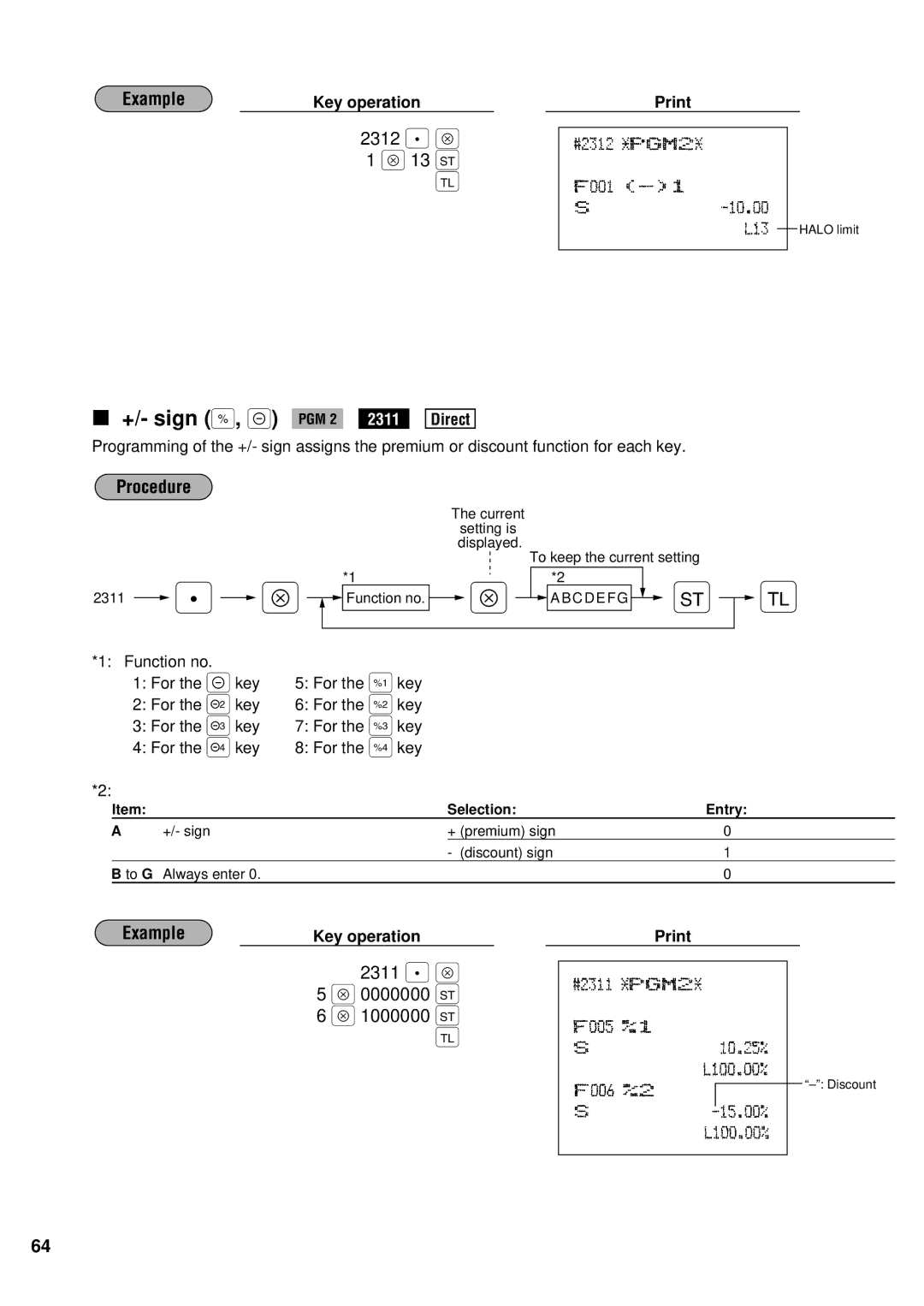 Sharp ER-A440S instruction manual +/- sign %, PGM 2 2311 Direct 