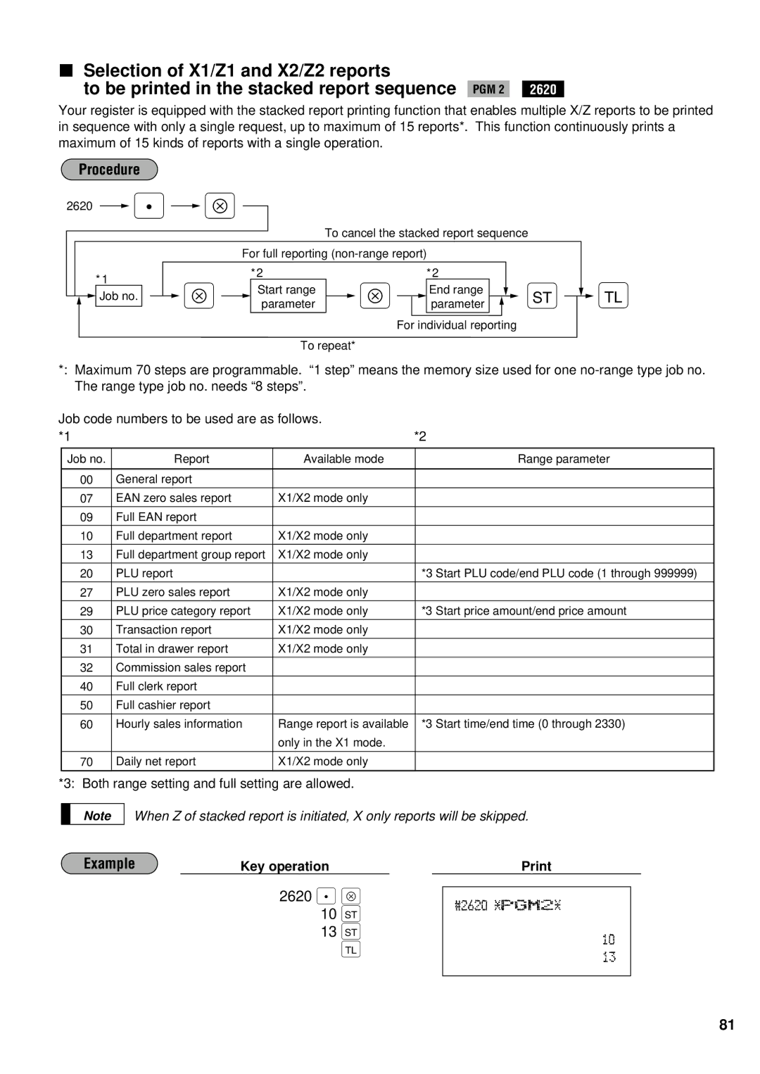 Sharp ER-A440S instruction manual Selection of X1/Z1 and X2/Z2 reports 