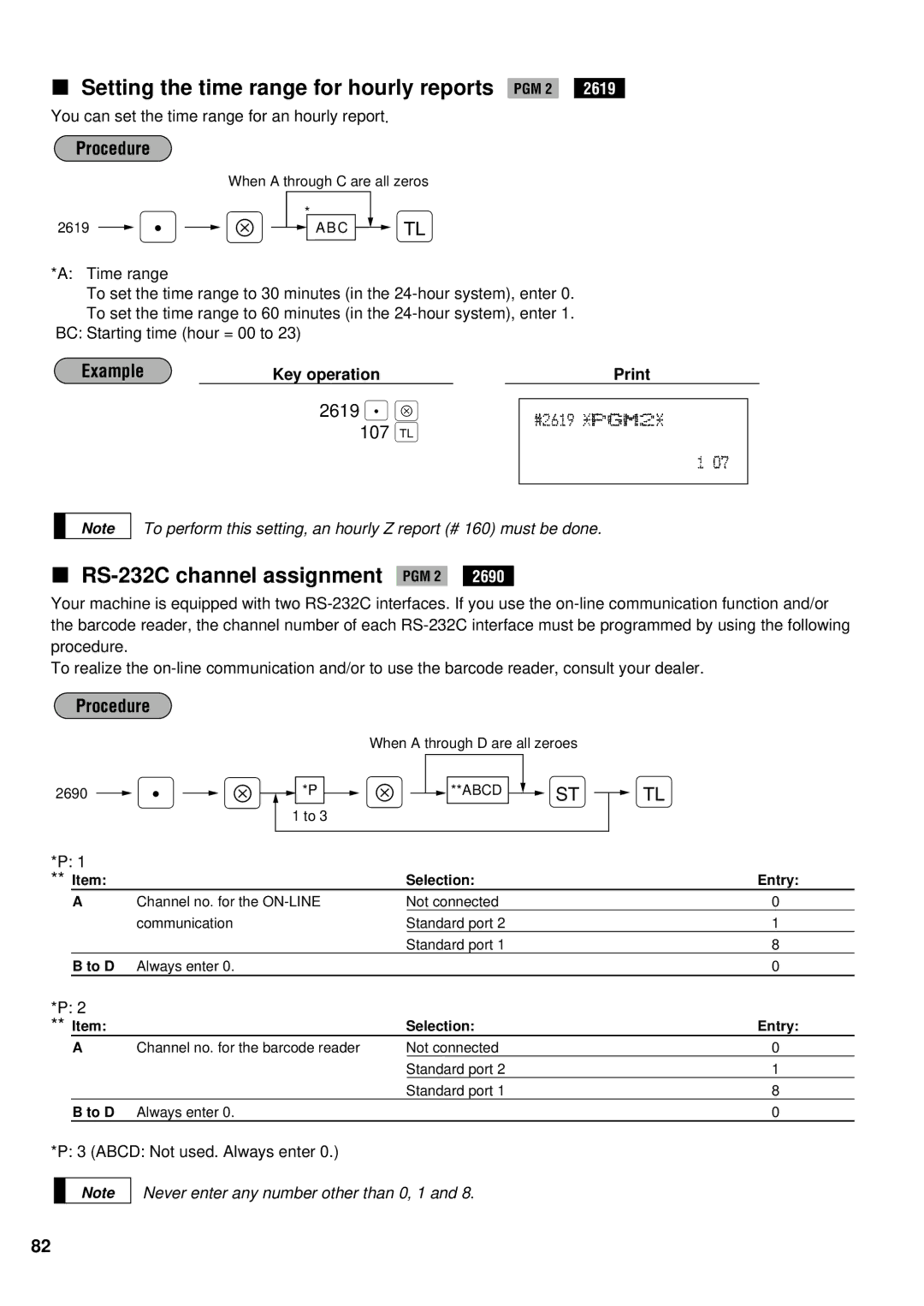 Sharp ER-A440S instruction manual Setting the time range for hourly reports PGM 2, RS-232C channel assignment PGM 2 