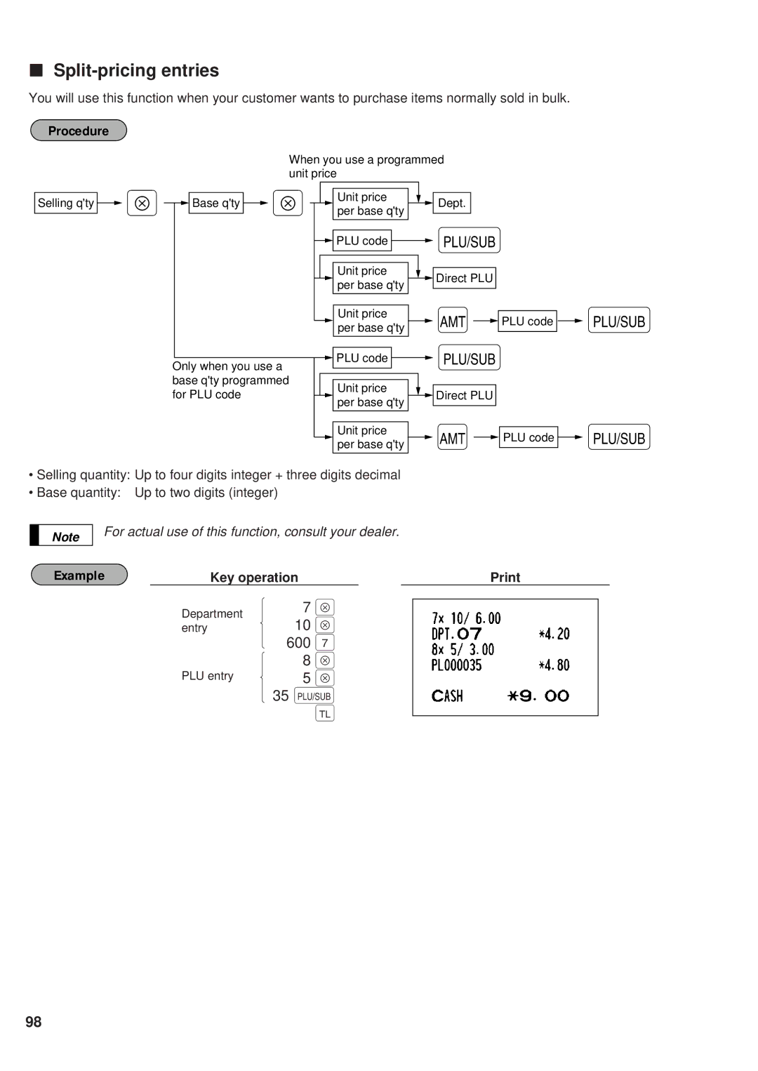 Sharp ER-A450 instruction manual Split-pricing entries, 600, 35 § 