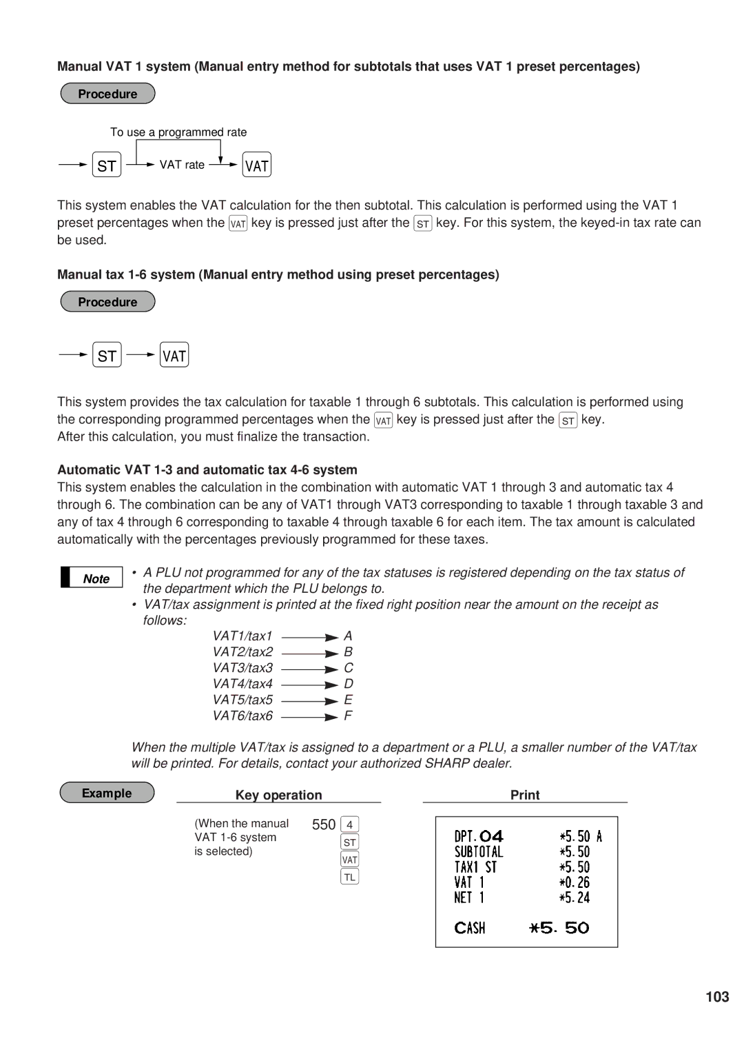 Sharp ER-A450 instruction manual 550, Automatic VAT 1-3 and automatic tax 4-6 system 