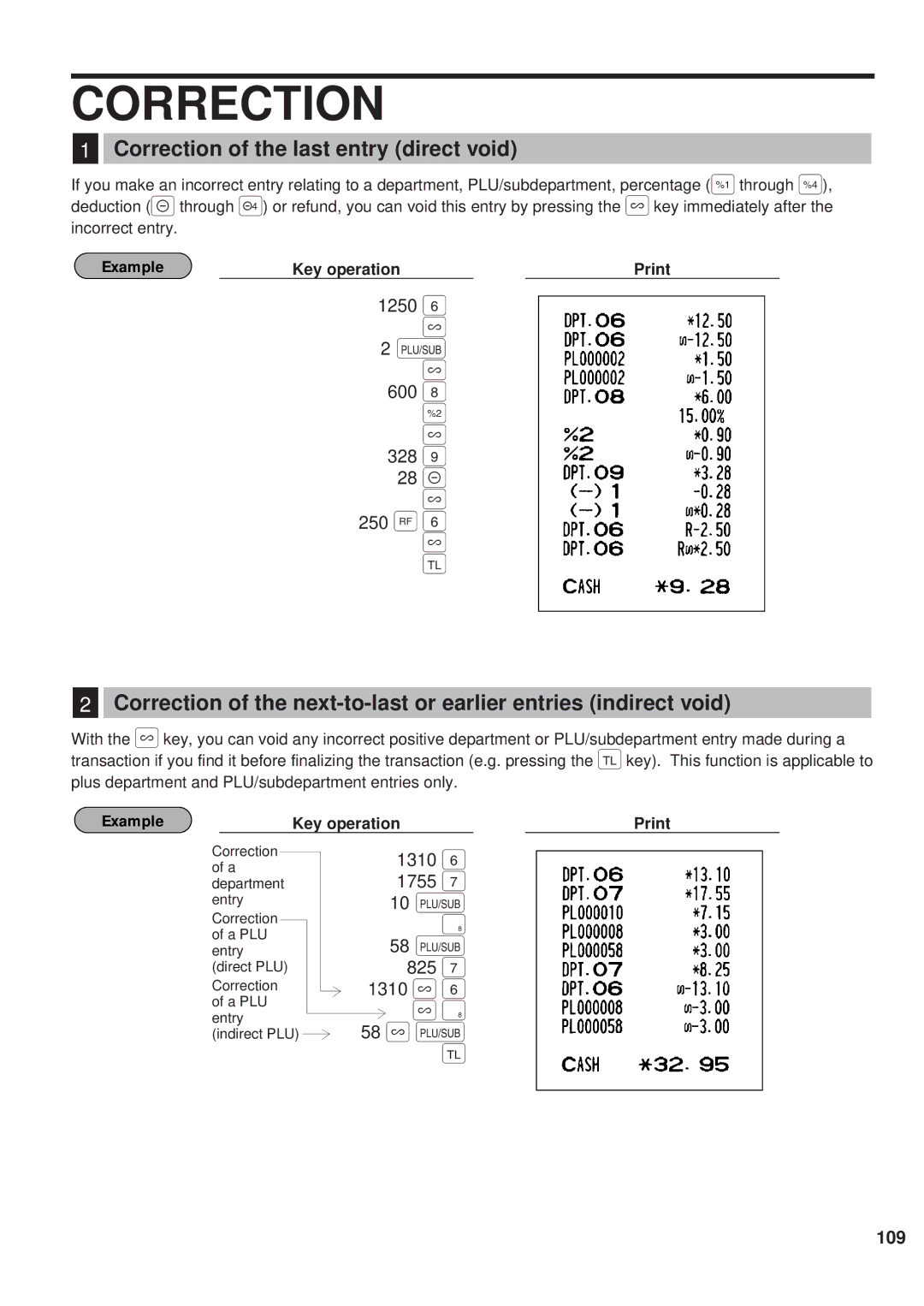 Sharp ER-A450 instruction manual 600 328, 58 ? §, Correction of the last entry direct void 