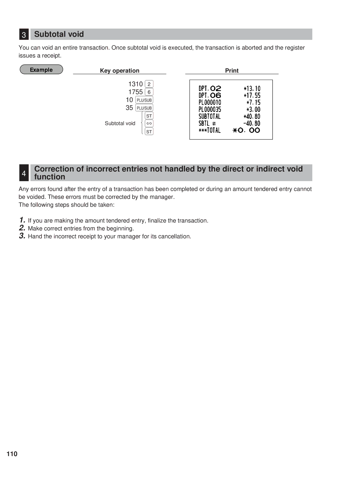 Sharp ER-A450 instruction manual Subtotal void, 1310 1755 10 § 35 § 