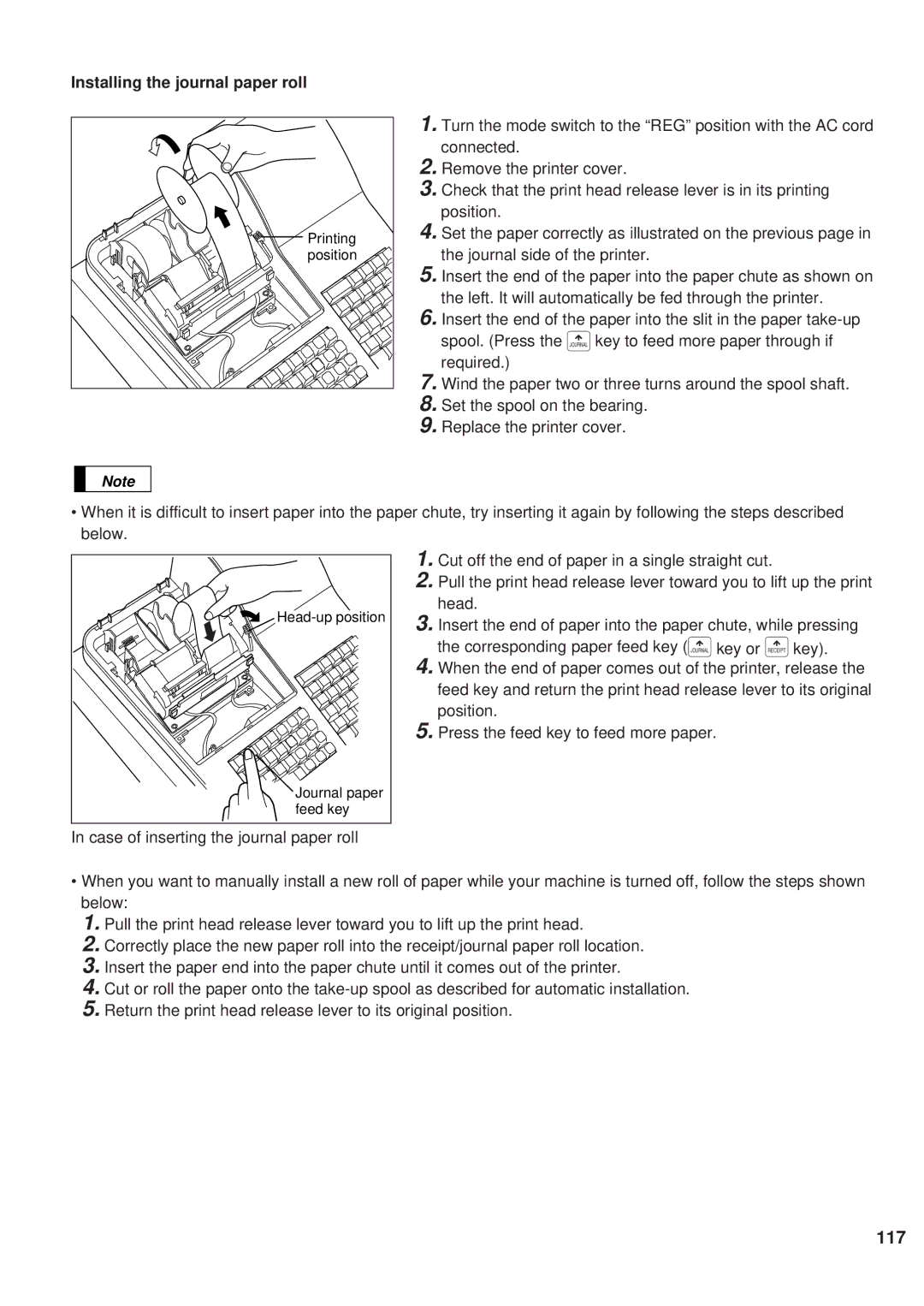 Sharp ER-A450 instruction manual Installing the journal paper roll 