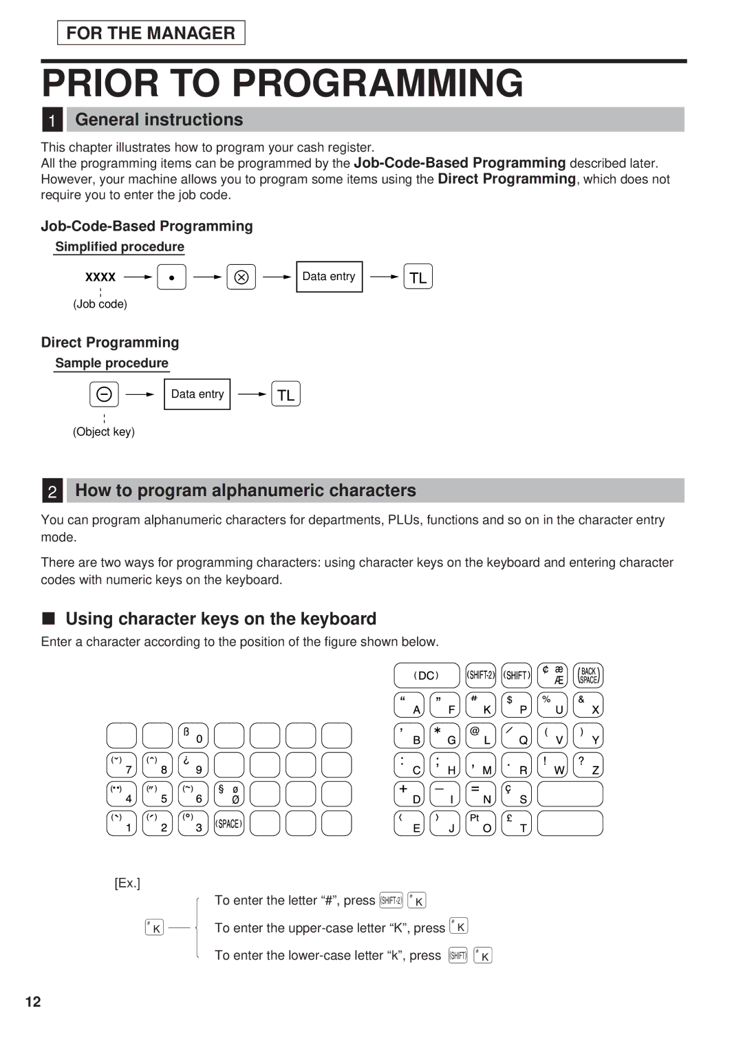 Sharp ER-A450 instruction manual Prior to Programming, General instructions, How to program alphanumeric characters 