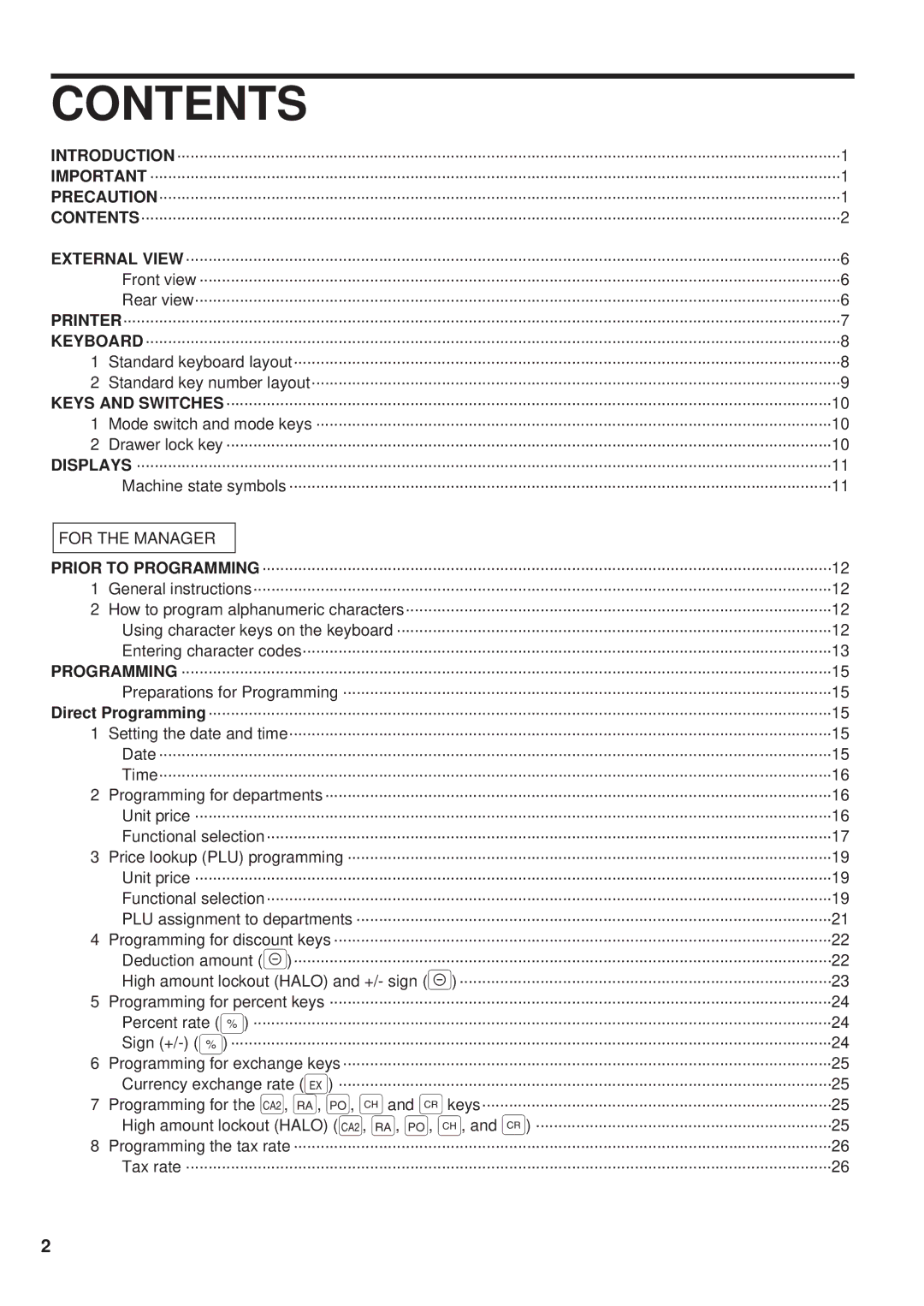 Sharp ER-A450 instruction manual Contents 