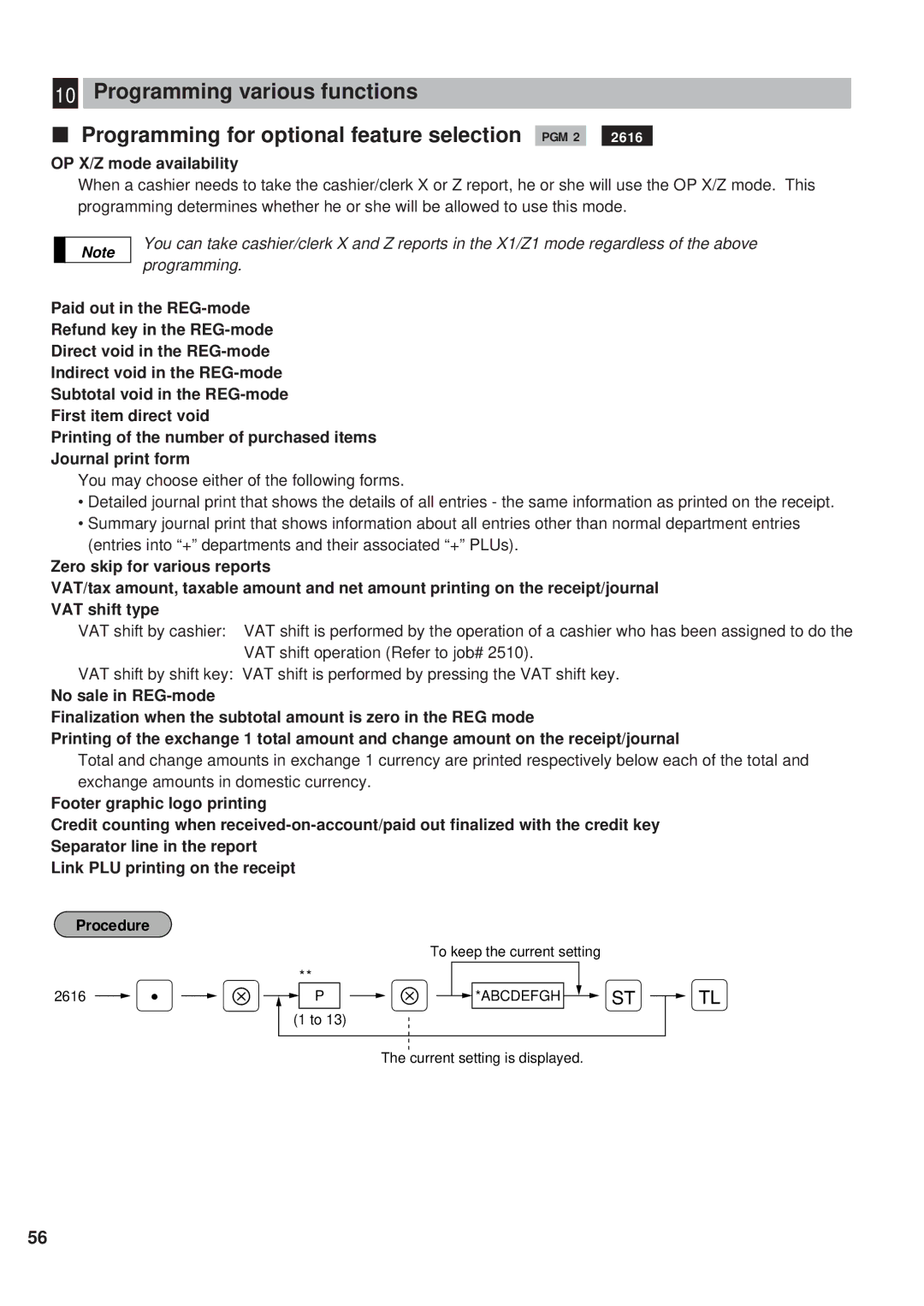 Sharp ER-A450 instruction manual OP X/Z mode availability 