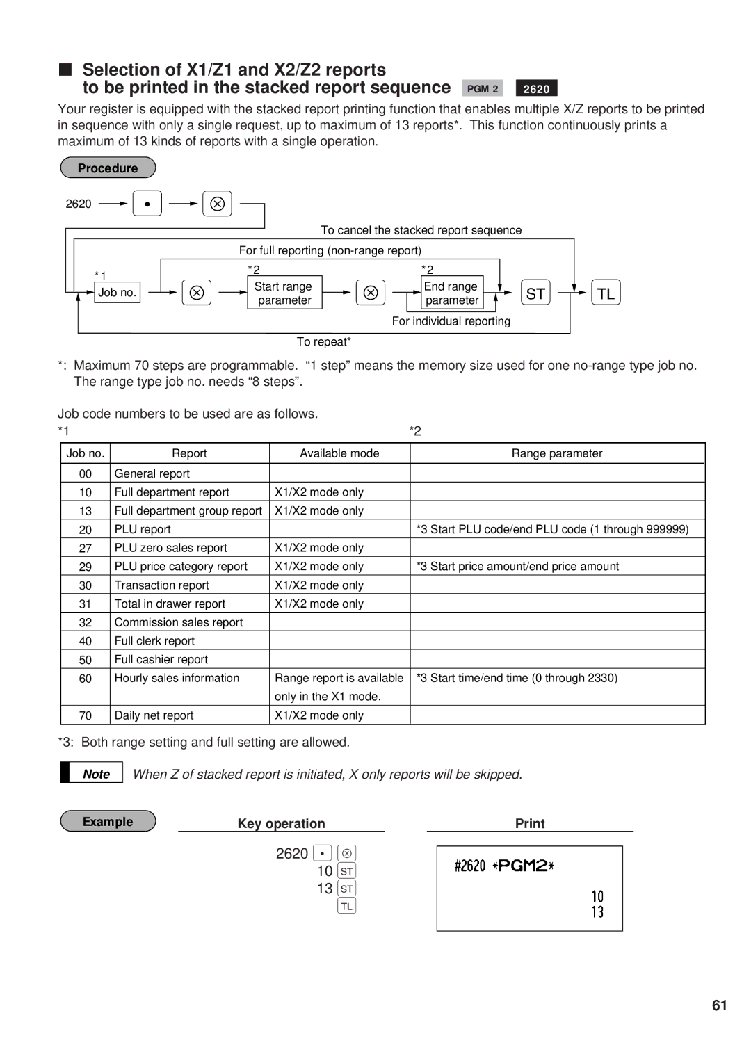 Sharp ER-A450 instruction manual Selection of X1/Z1 and X2/Z2 reports, 2620 . Å 