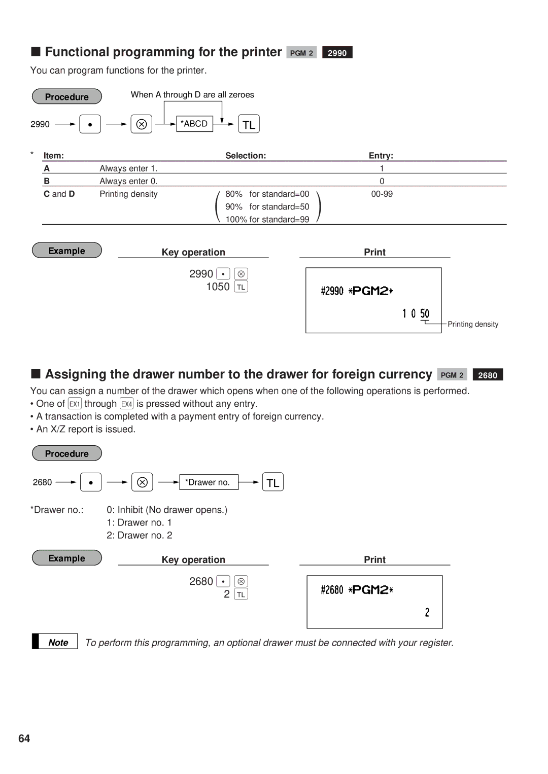 Sharp ER-A450 instruction manual Functional programming for the printer PGM 2, 2990 . Å 1050, 2680 . Å 