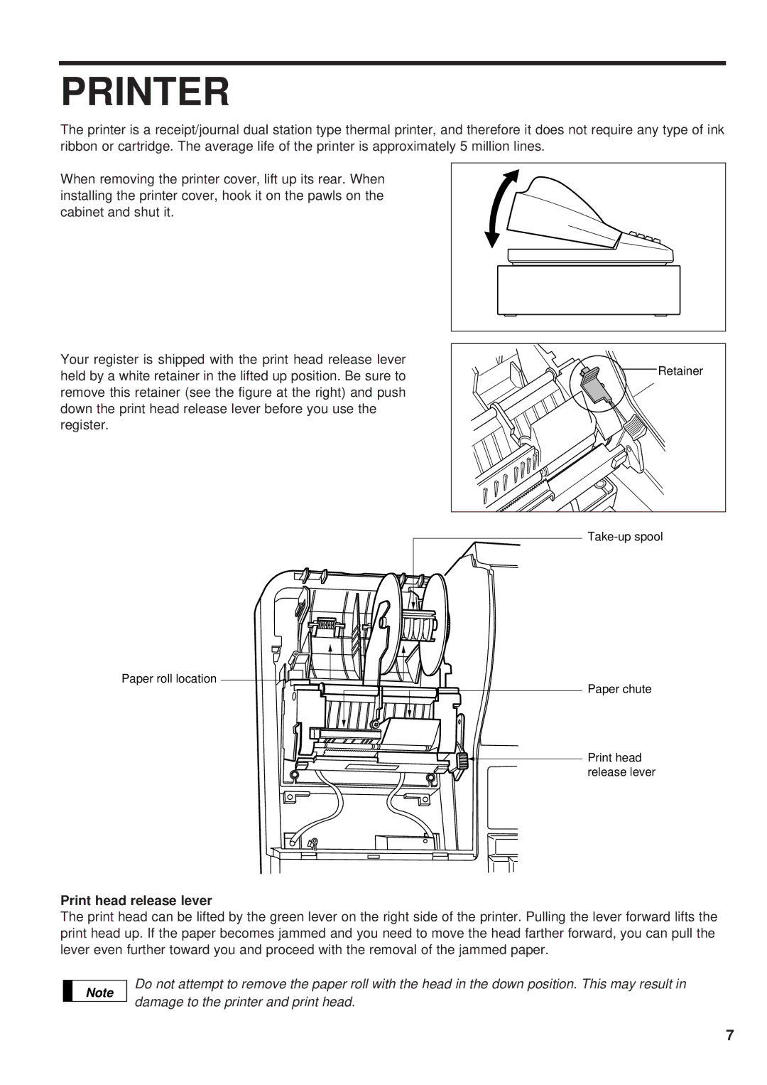 Sharp ER-A450 instruction manual Printer, Print head release lever 