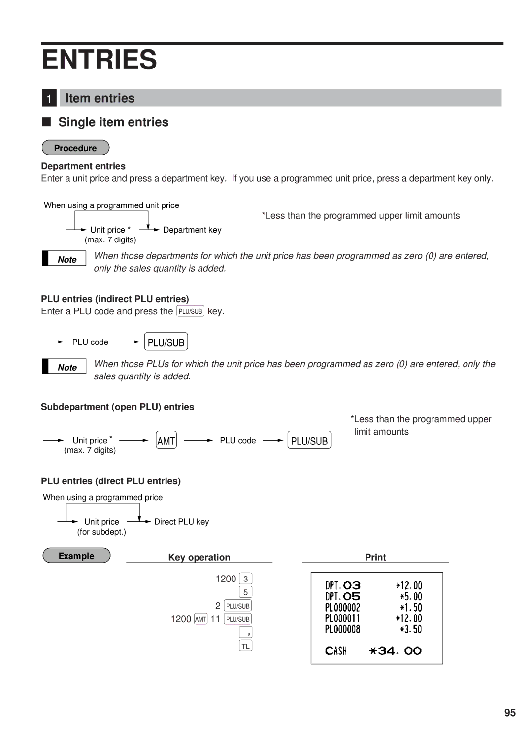 Sharp ER-A450 instruction manual Entries, Item entries Single item entries 